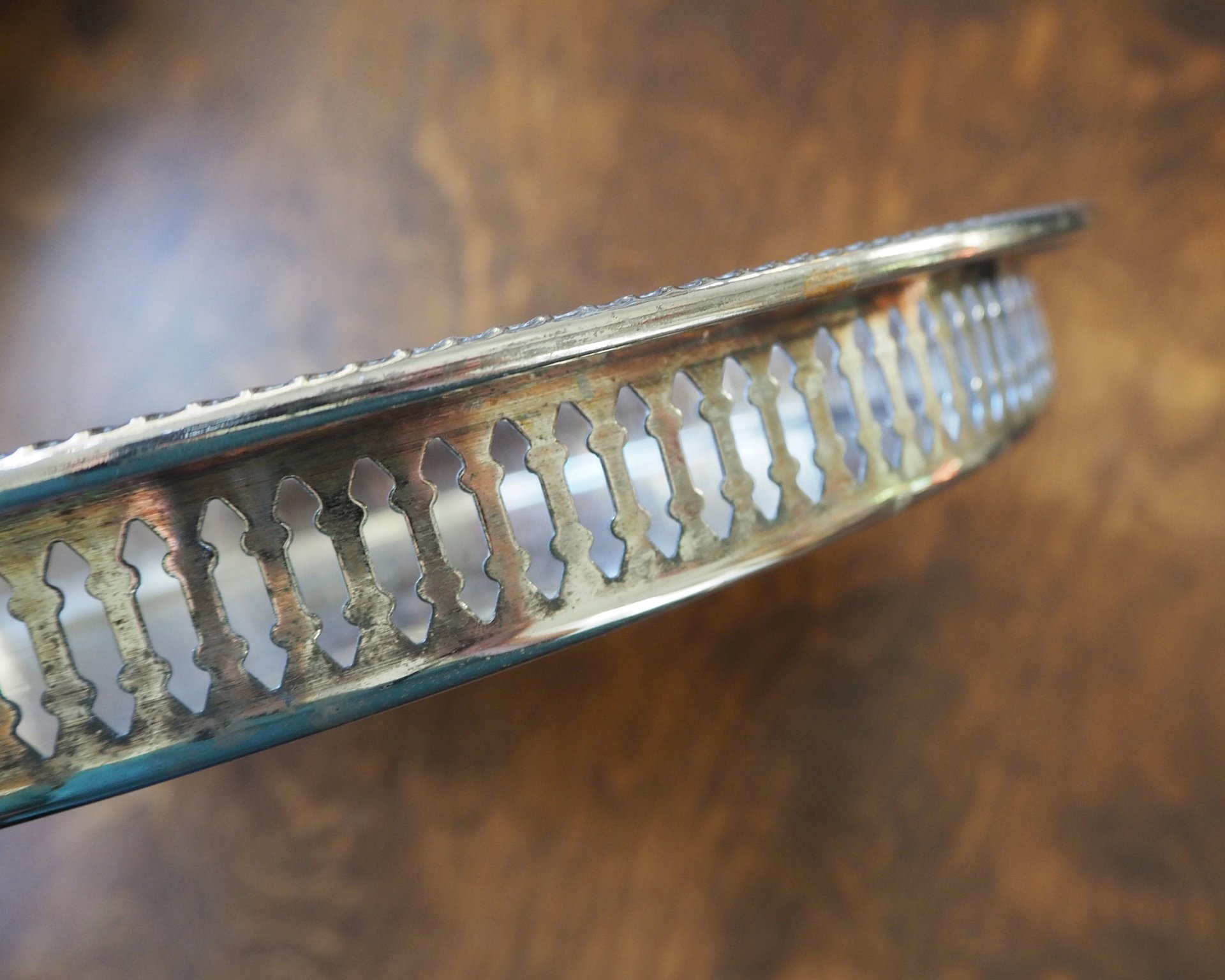 Vintage silver plated tray | Vintage tray with a raised edge | Silver plated serving tray with a cutout rim | Vintage decorative tray