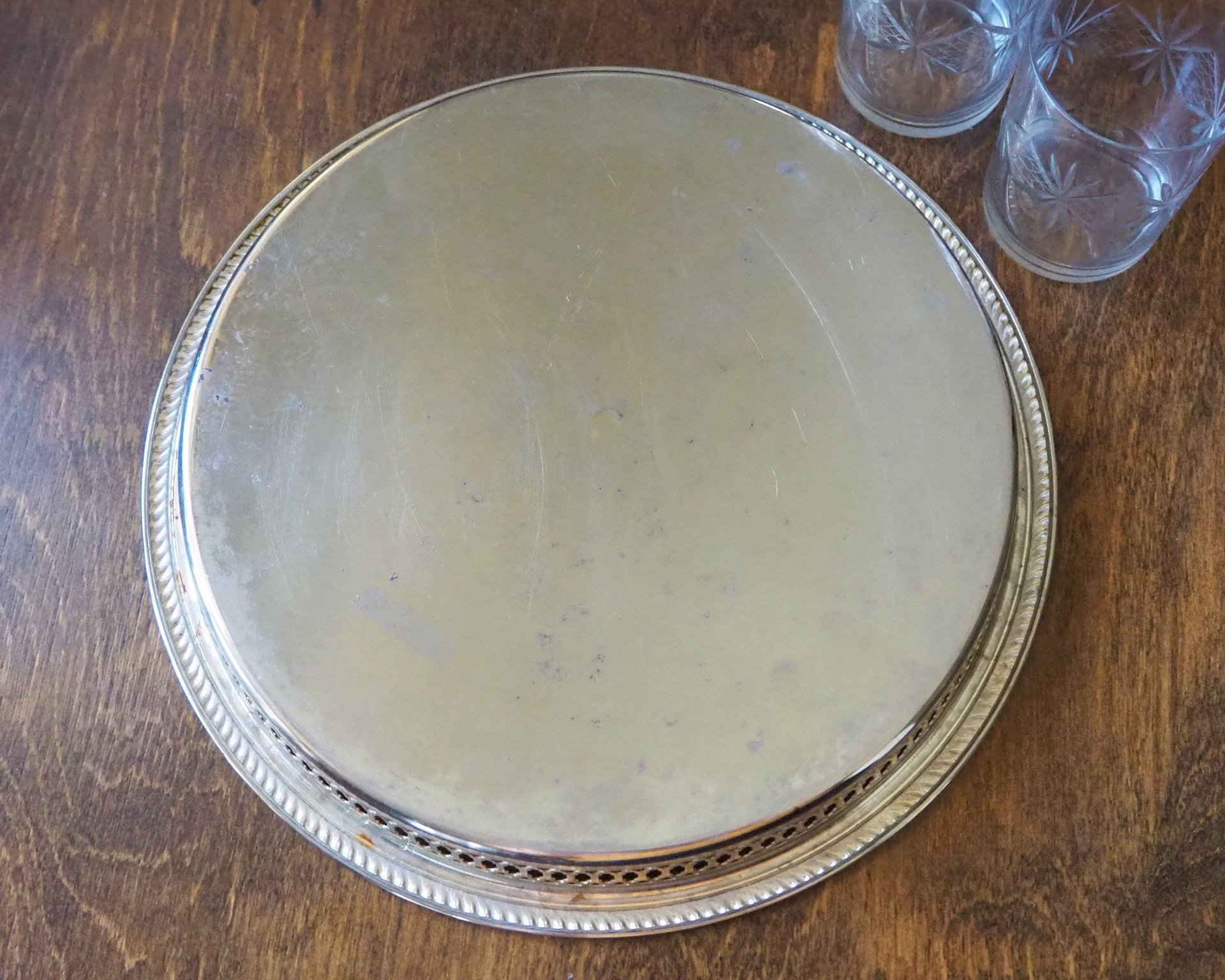 Vintage silver plated tray | Vintage tray with a raised edge | Silver plated serving tray with a cutout rim | Vintage decorative tray
