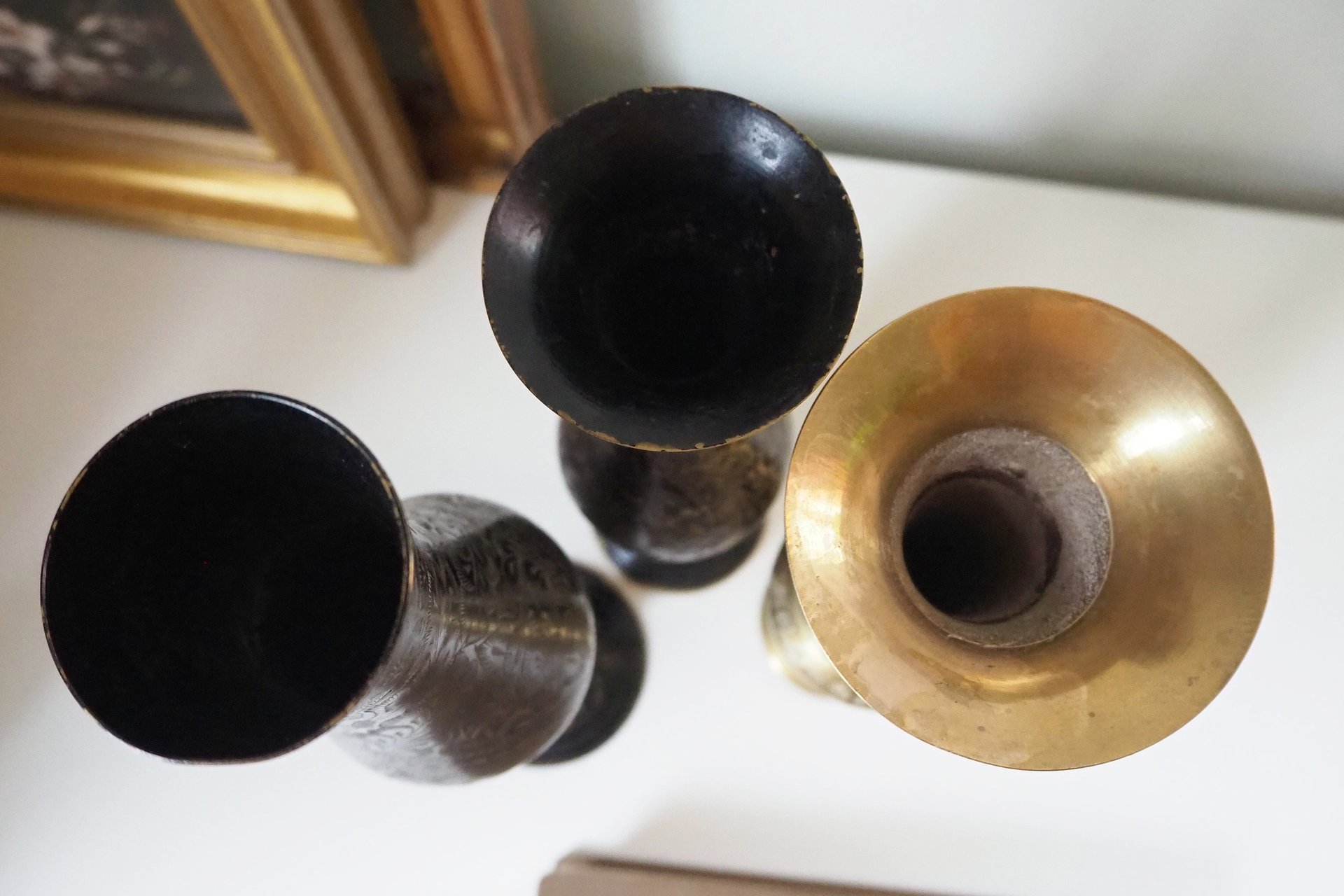 Vintage brass vase | Etched brass vases | Vintage bud vase | Vintage single flower vases | Black and brass vases
