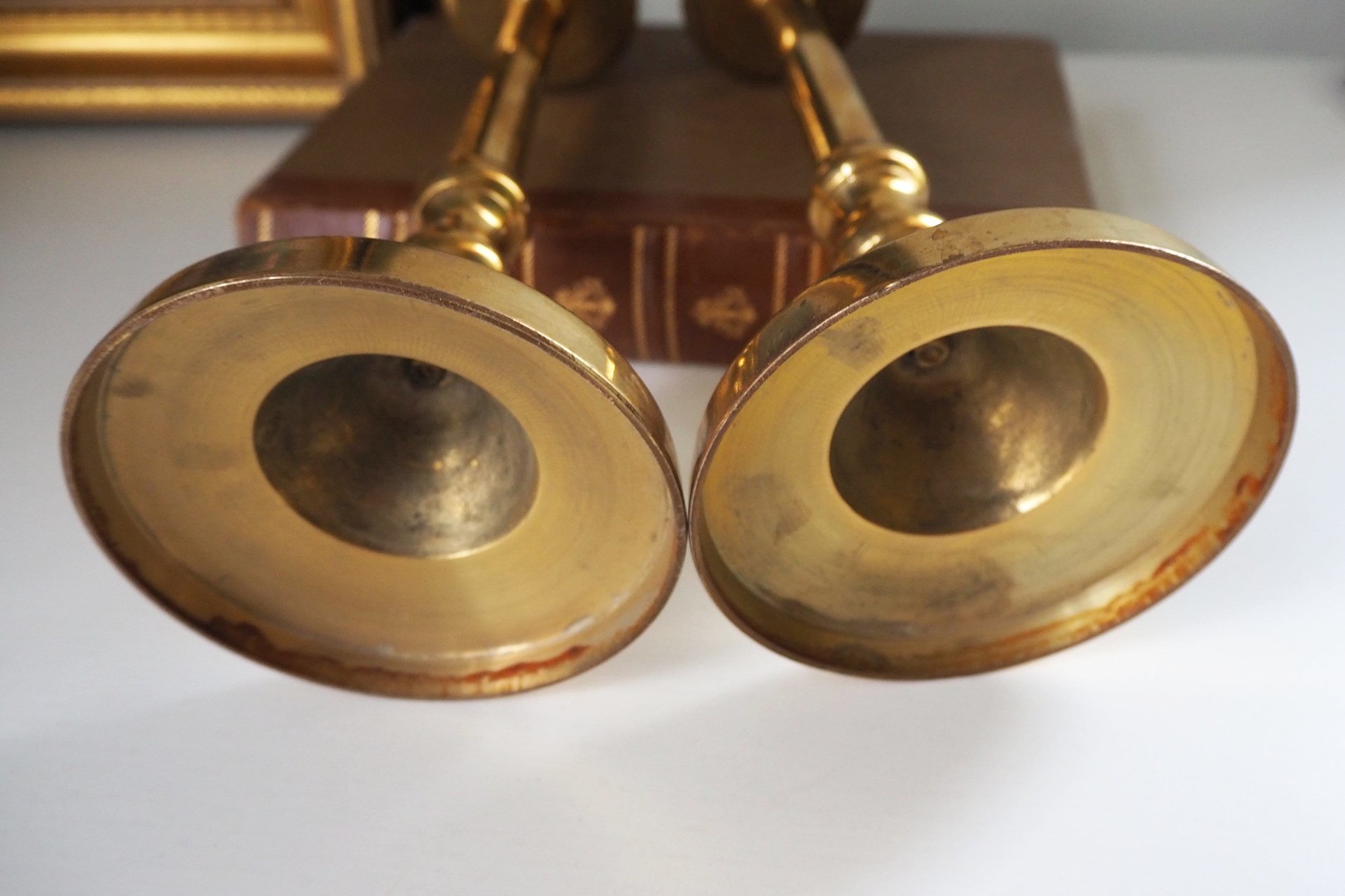 Pair of vintage candlestick holders | Brass candlestick holders | Tall brass candlestick holders