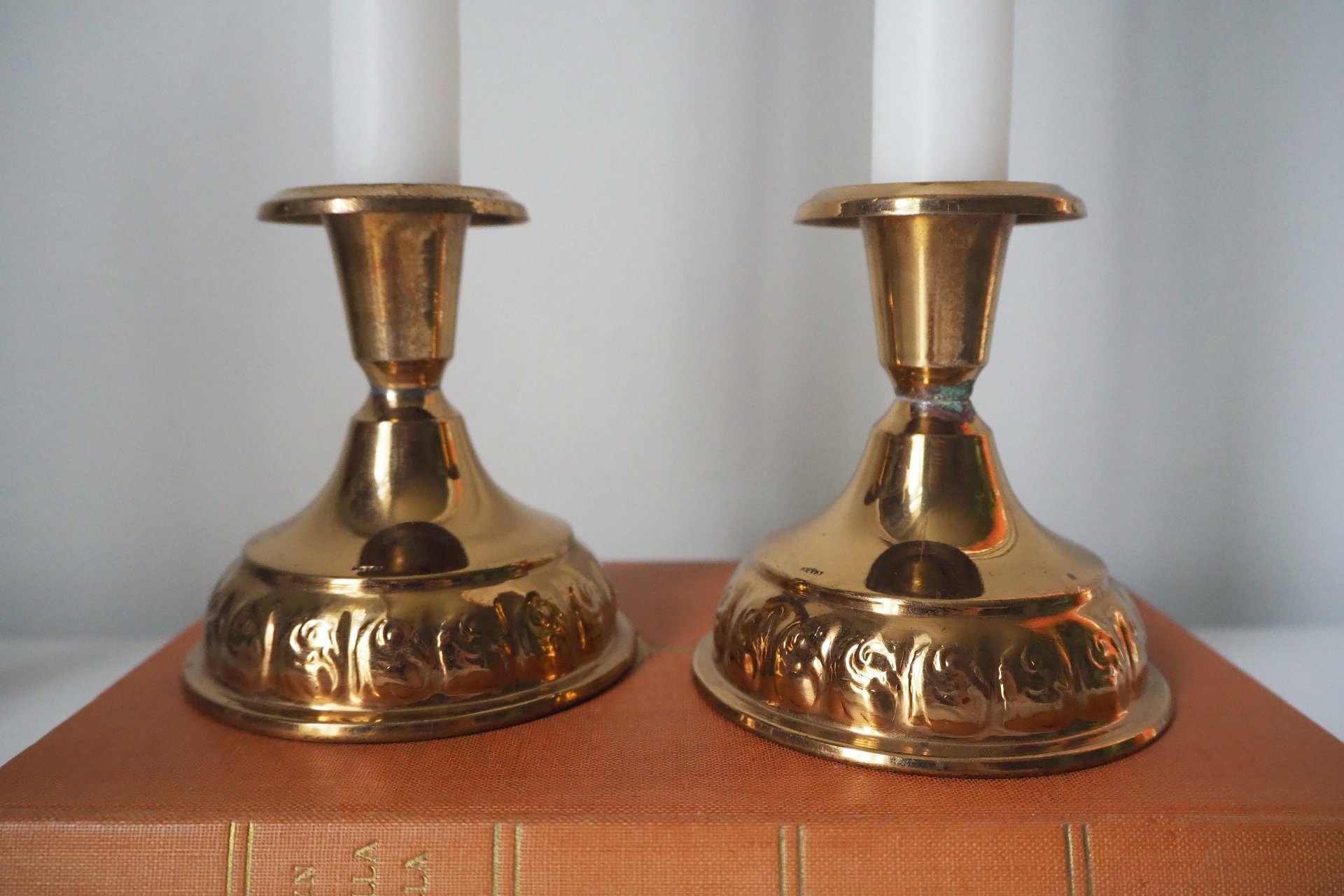 Pair of vintage candlestick holders | Gold plated candlestick holders | Simple candlestick holders