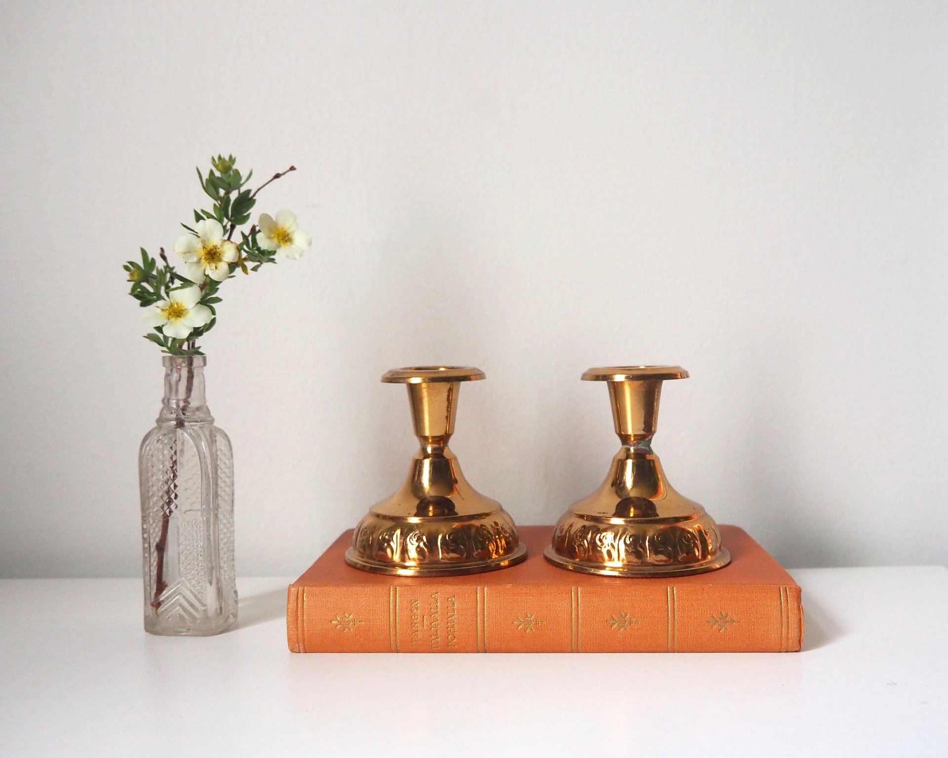 Pair of vintage candlestick holders | Gold plated candlestick holders | Simple candlestick holders