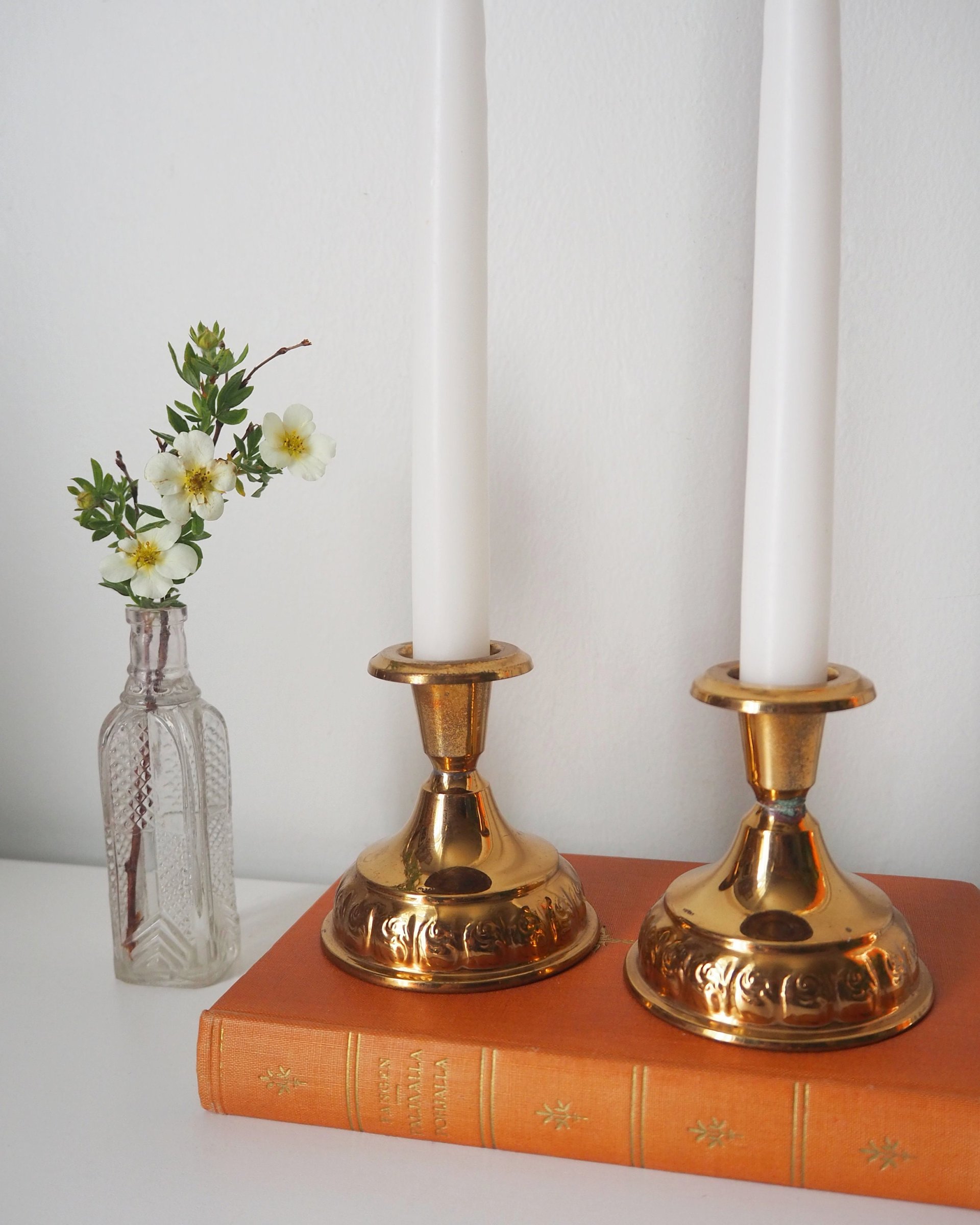 Pair of vintage candlestick holders | Gold plated candlestick holders | Simple candlestick holders