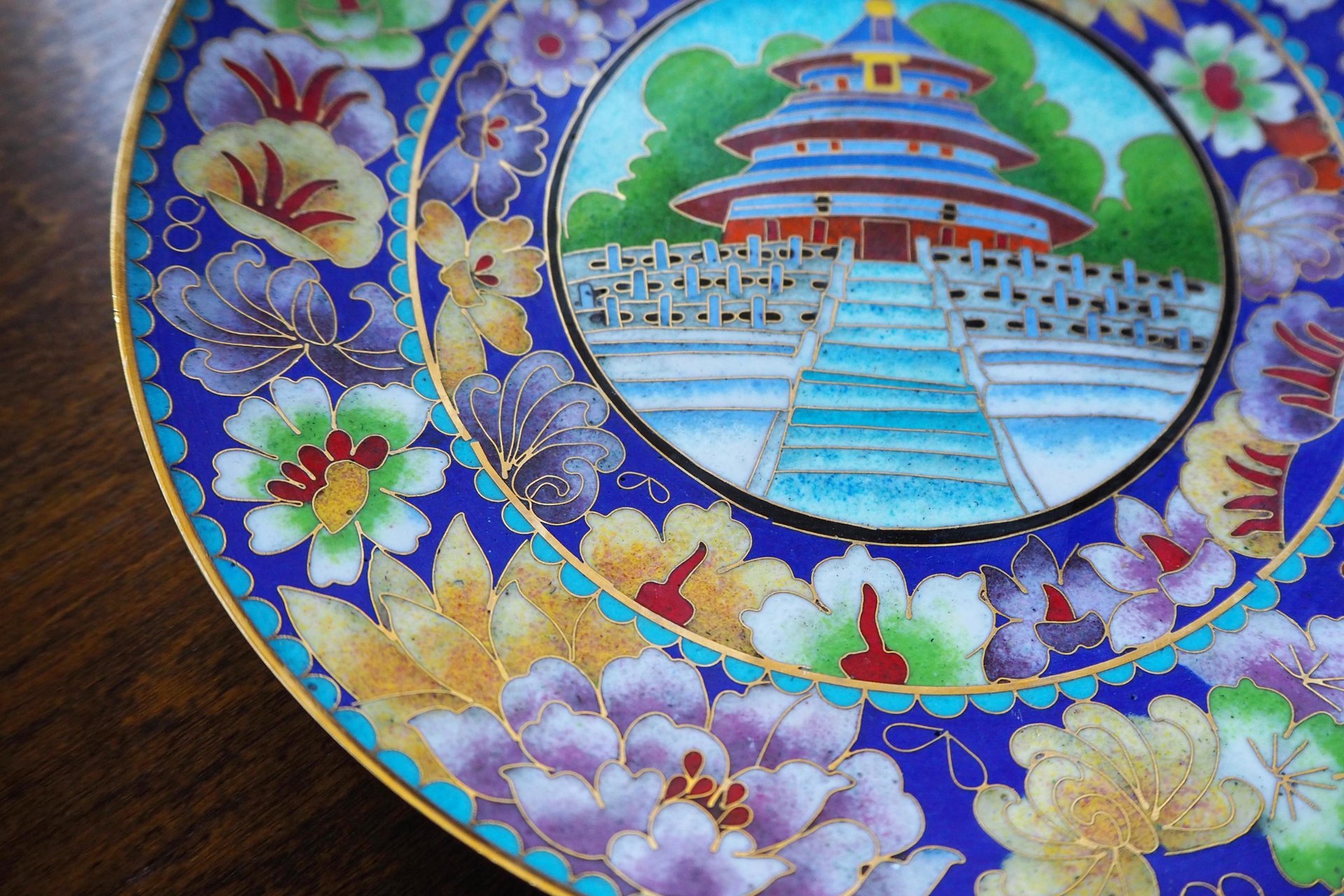Vintage Cloisonné plate | Enameled brass plate | Vintage decorative plate | Cloisonné plate