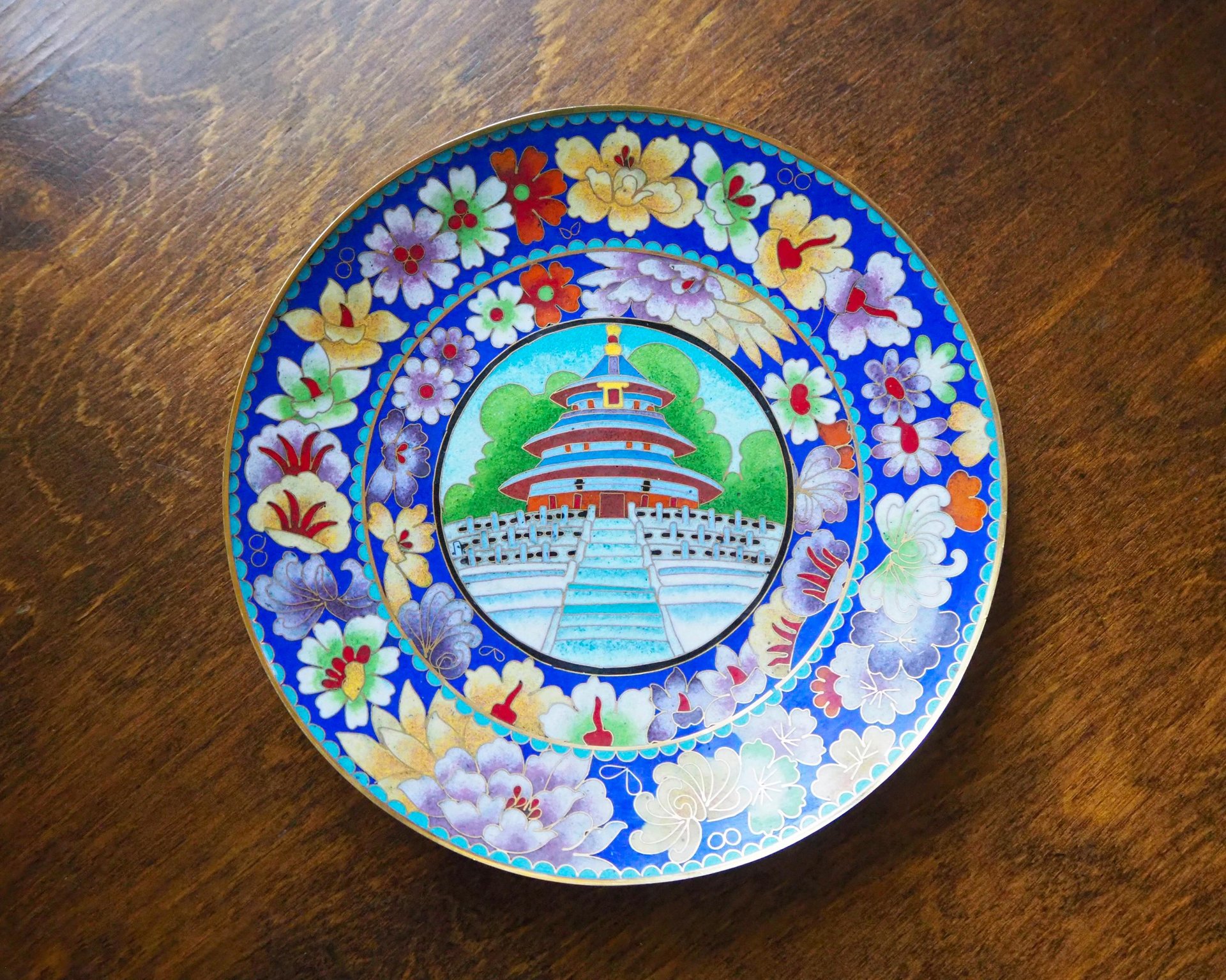 Vintage Cloisonné plate | Enameled brass plate | Vintage decorative plate | Cloisonné plate