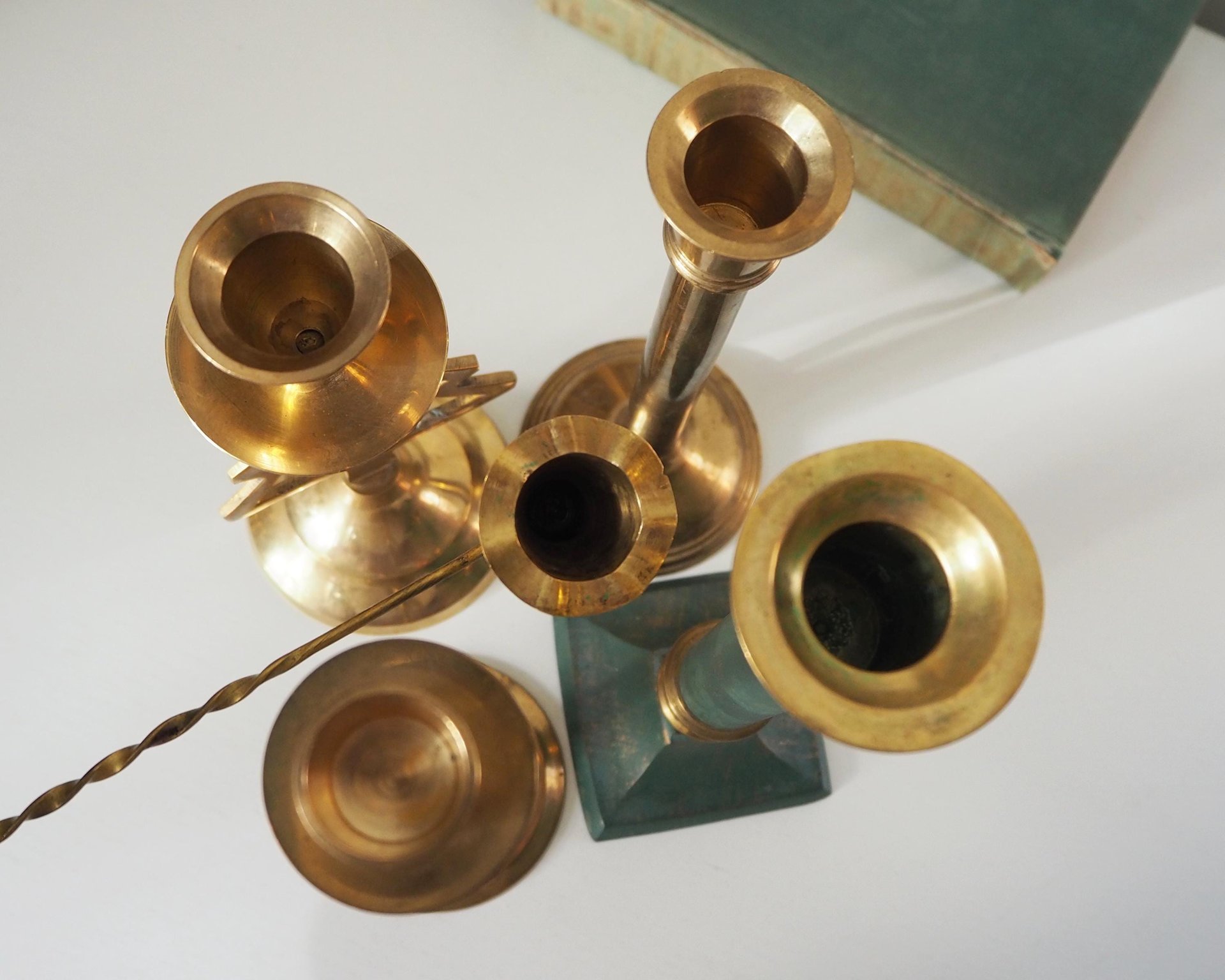Vintage candlestick holder set | Candlestick holders | Vintage brass candlestick holders and candle snuffer | Vintage Christmas gift set