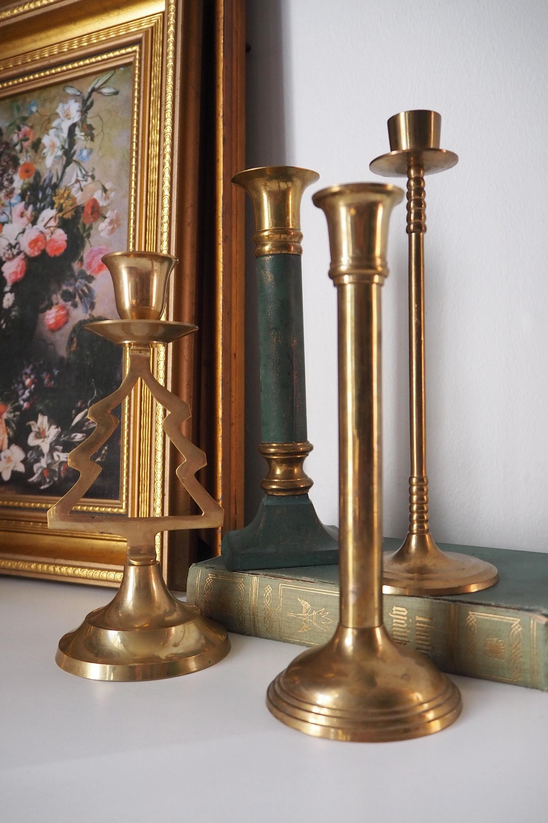 Vintage candlestick holder set | Candlestick holders | Vintage brass candlestick holders and candle snuffer | Vintage Christmas gift set