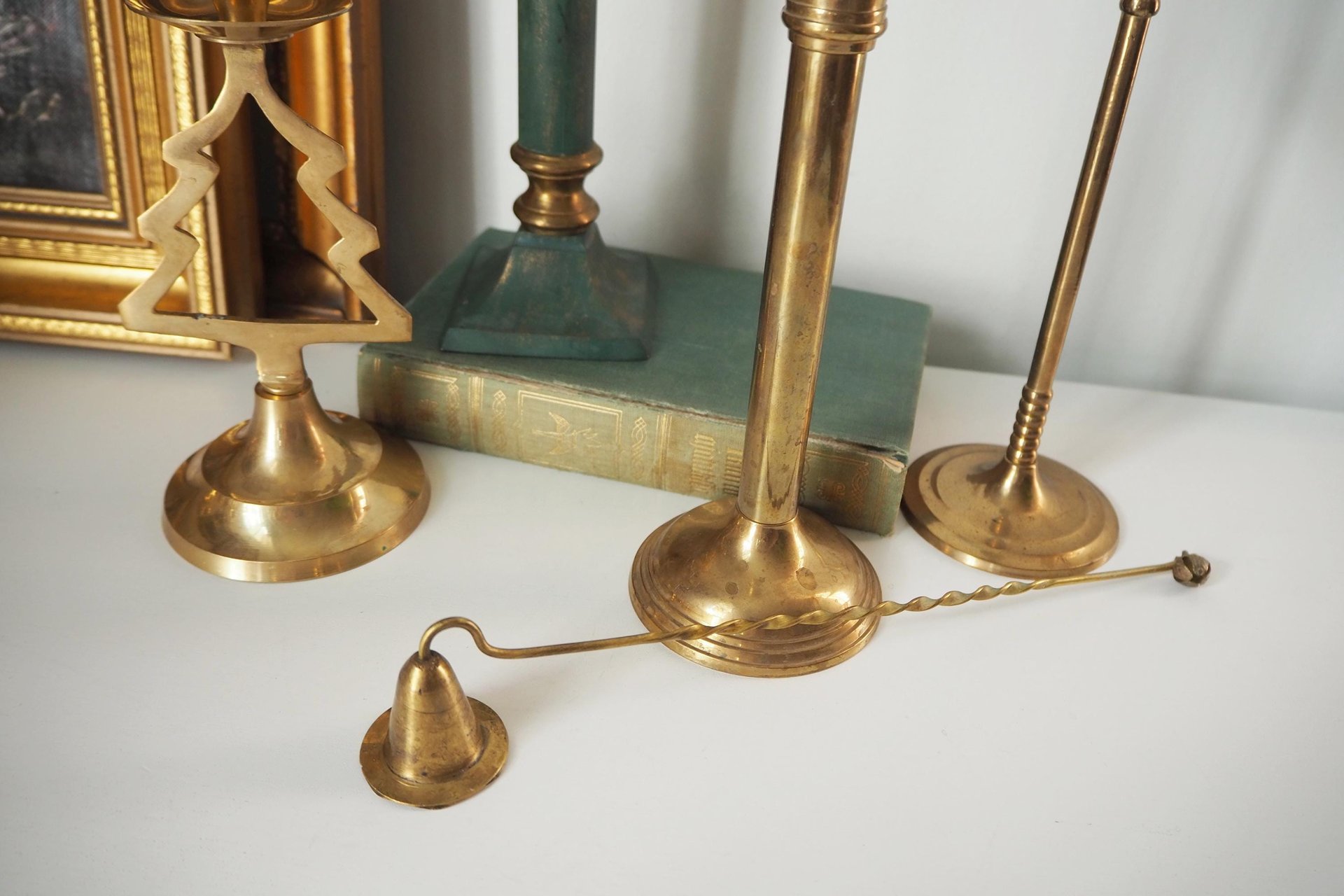 Vintage candlestick holder set | Candlestick holders | Vintage brass candlestick holders and candle snuffer | Vintage Christmas gift set