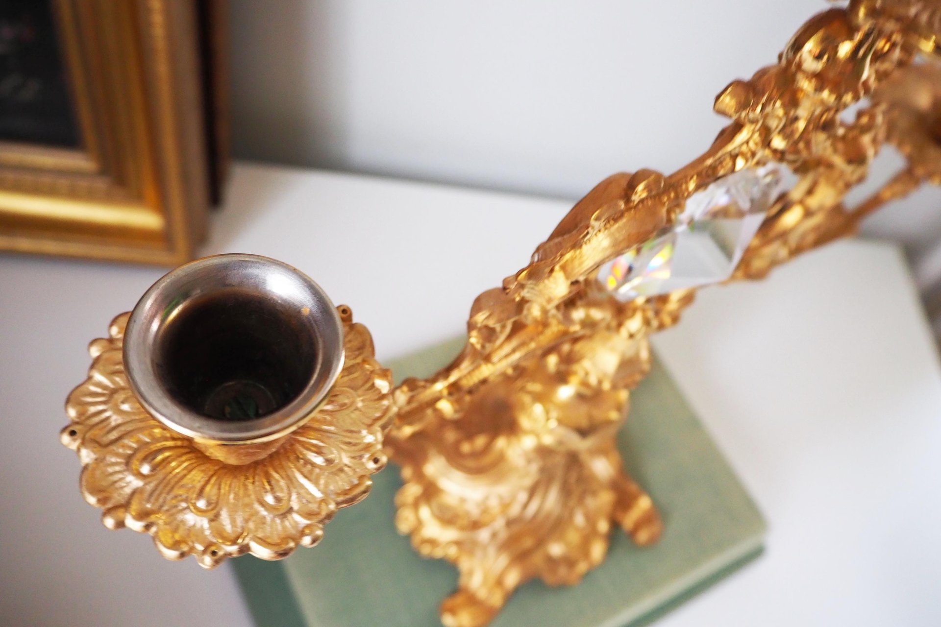 Vintage three arm candelabra | Crystal candelabra | Gold plated candelabrum | Three arm gold plated candlestick holder | Vintage candelabra