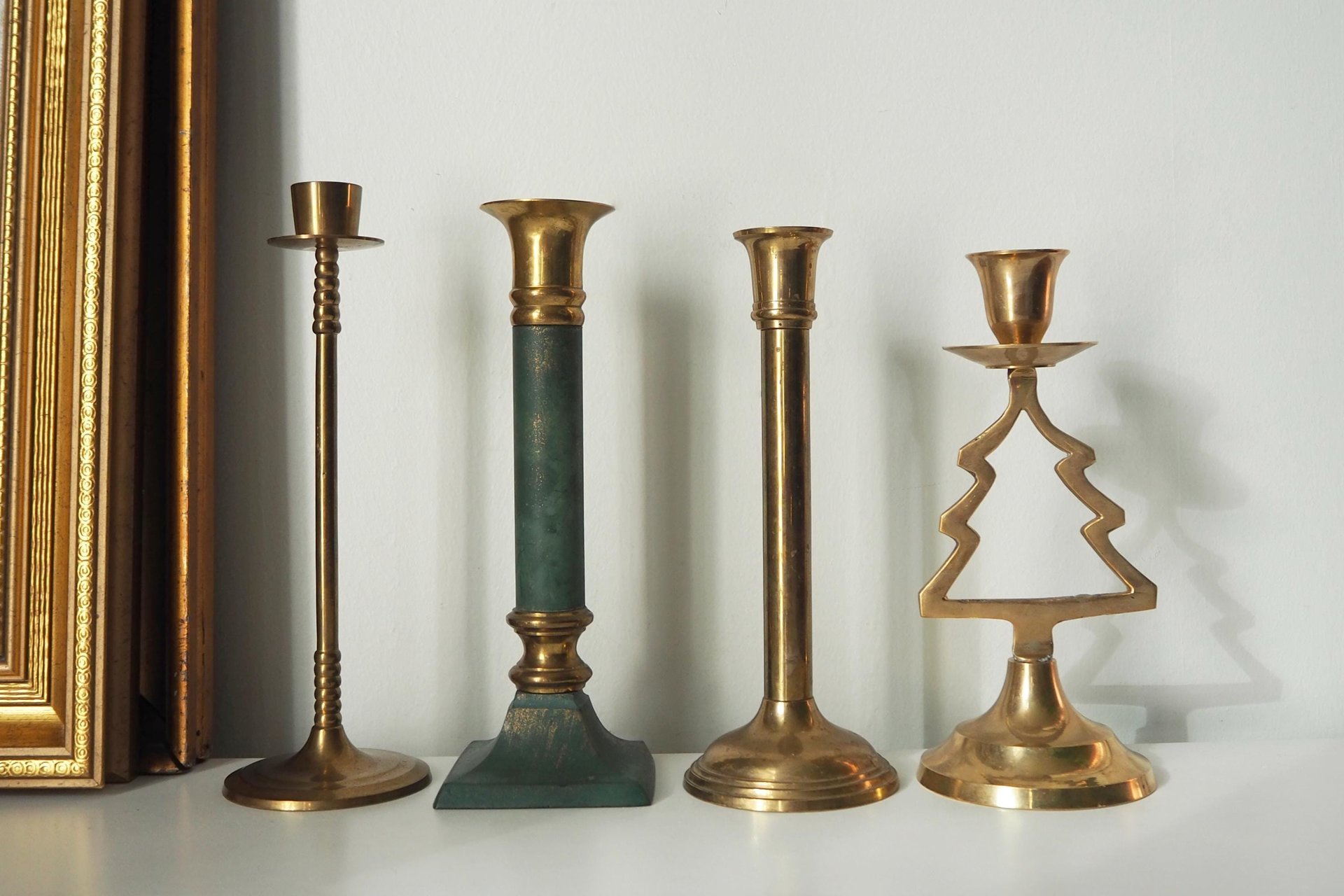 Vintage candlestick holder set | Candlestick holders | Vintage brass candlestick holders and candle snuffer | Vintage Christmas gift set