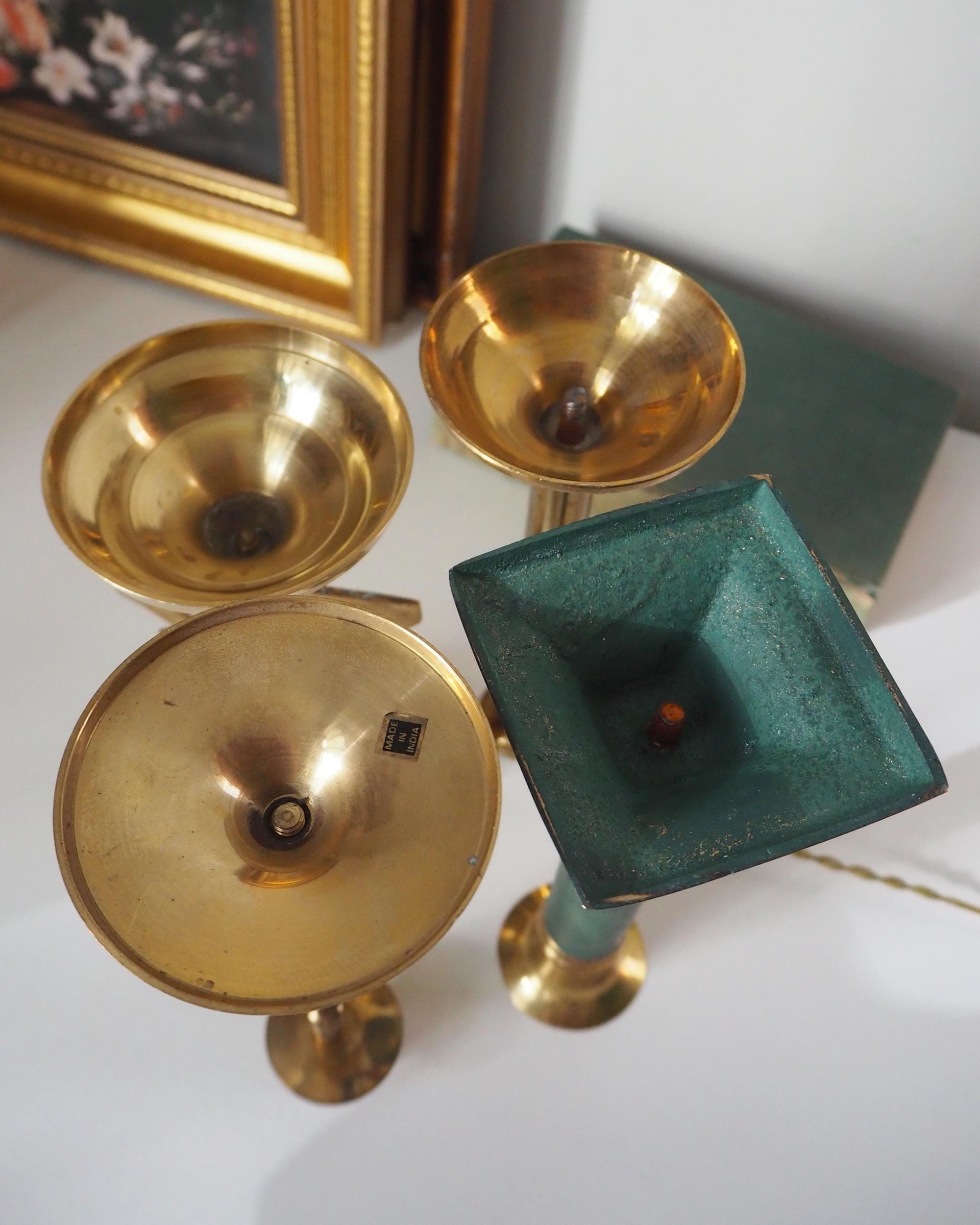 Vintage candlestick holder set | Candlestick holders | Vintage brass candlestick holders and candle snuffer | Vintage Christmas gift set