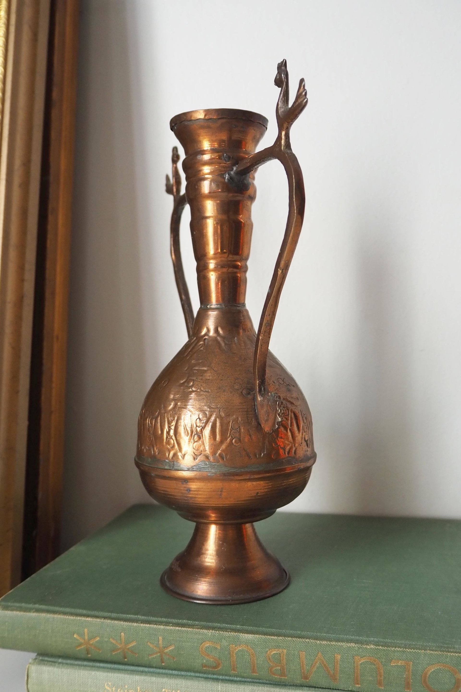 Vintage copper vase | Copper vase | Decorative copper vase | Rustic copper vase | Vintage vase with birds | Small copper vase