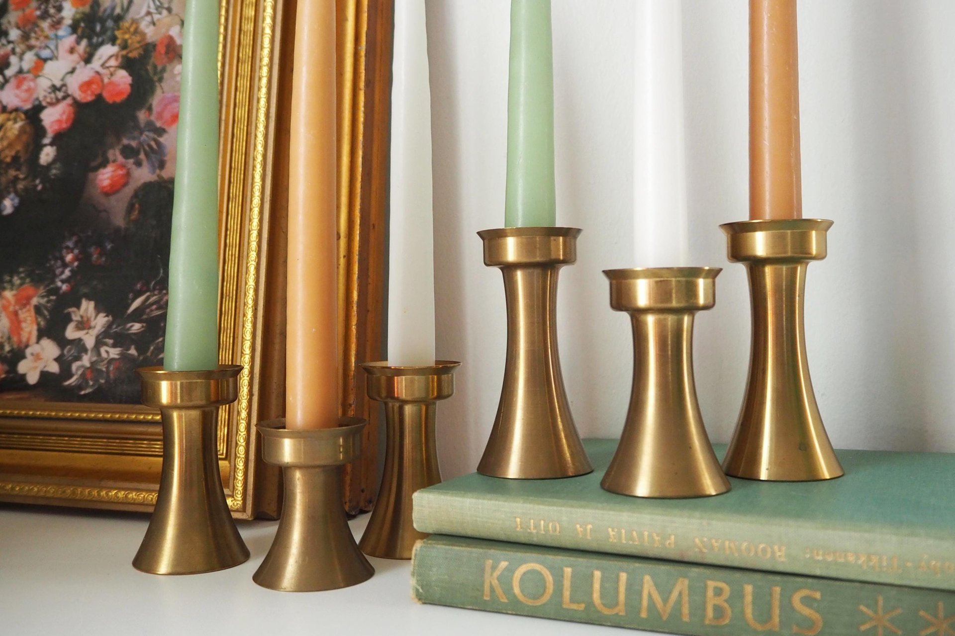 Set of six vintage candlestick holders | Solid brass candlestick holders | Vintage brass candle holders | Matching candle holder set