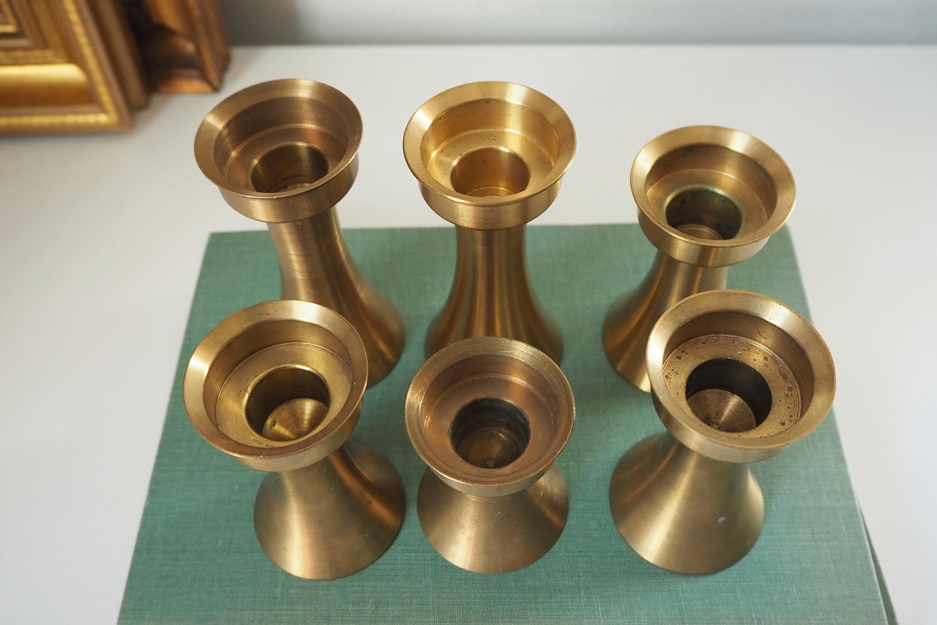 Set of six vintage candlestick holders | Solid brass candlestick holders | Vintage brass candle holders | Matching candle holder set