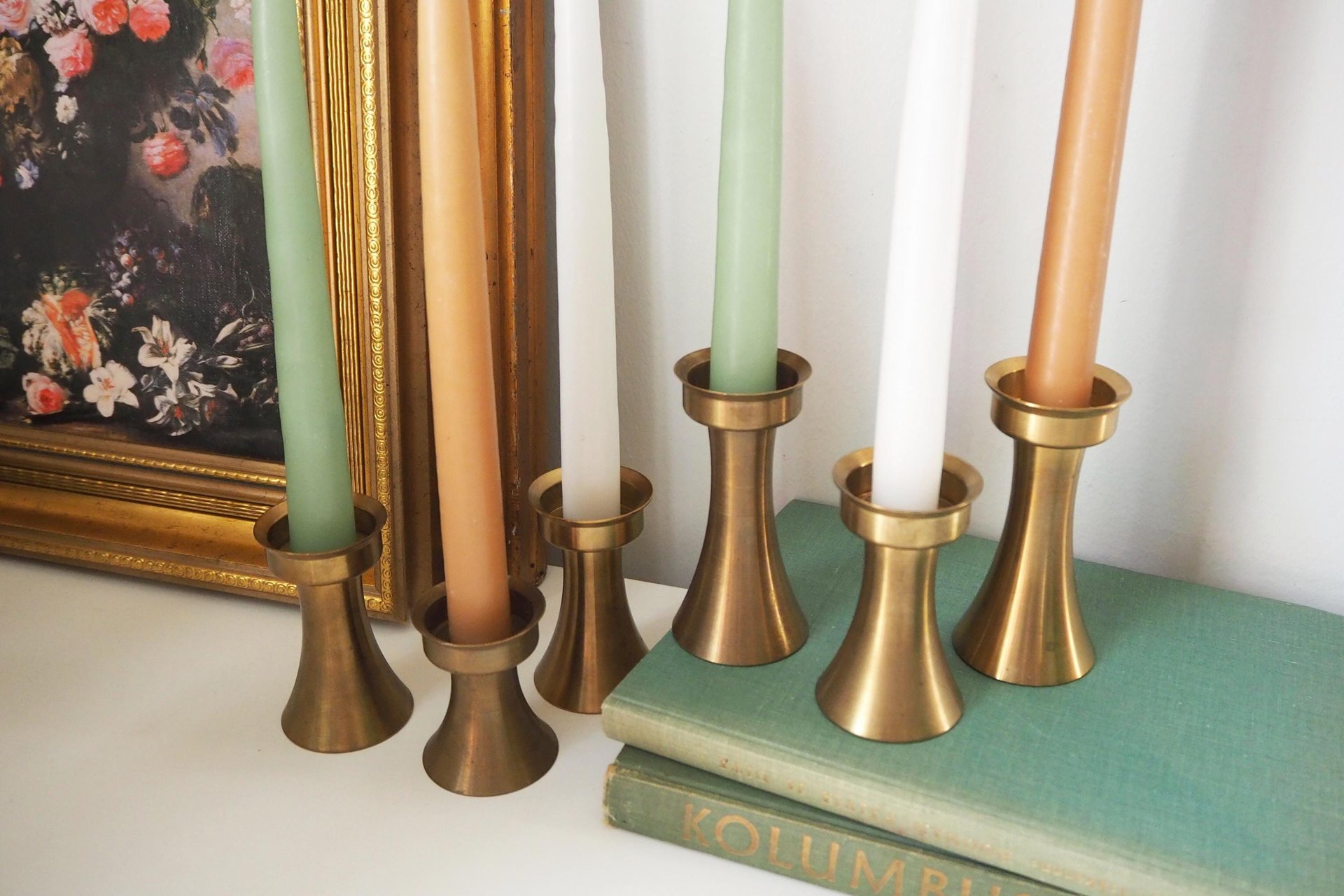Set of six vintage candlestick holders | Solid brass candlestick holders | Vintage brass candle holders | Matching candle holder set