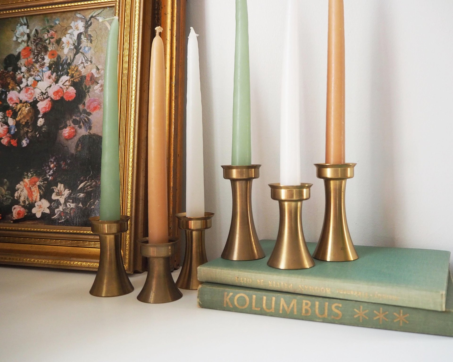 Set of six vintage candlestick holders | Solid brass candlestick holders | Vintage brass candle holders | Matching candle holder set