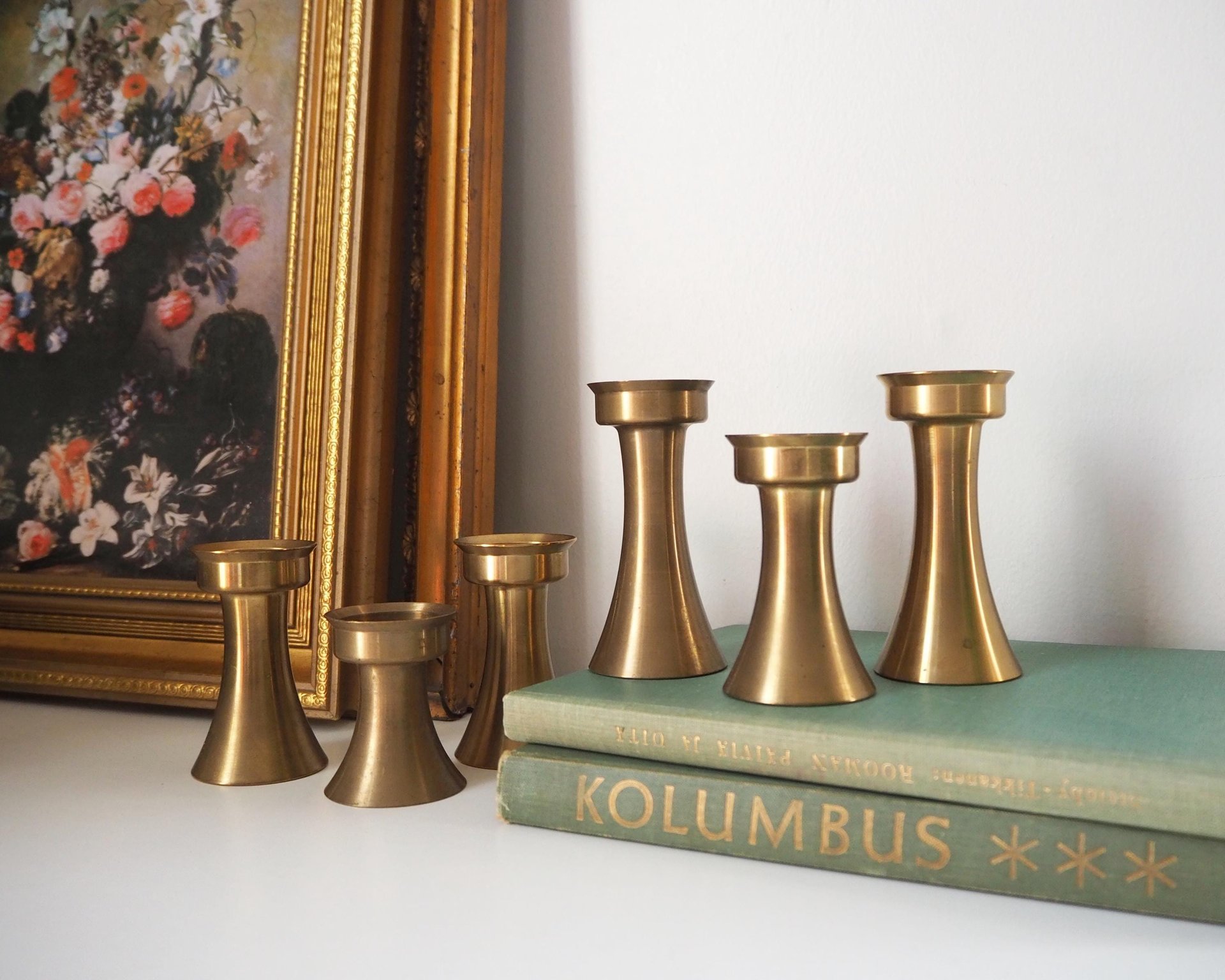 Set of six vintage candlestick holders | Solid brass candlestick holders | Vintage brass candle holders | Matching candle holder set