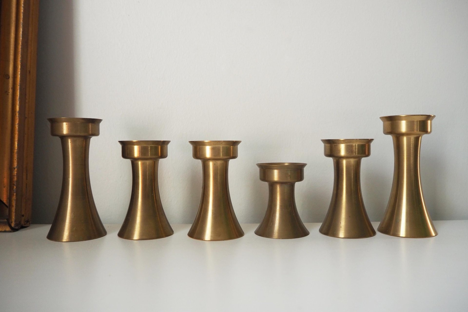 Set of six vintage candlestick holders | Solid brass candlestick holders | Vintage brass candle holders | Matching candle holder set