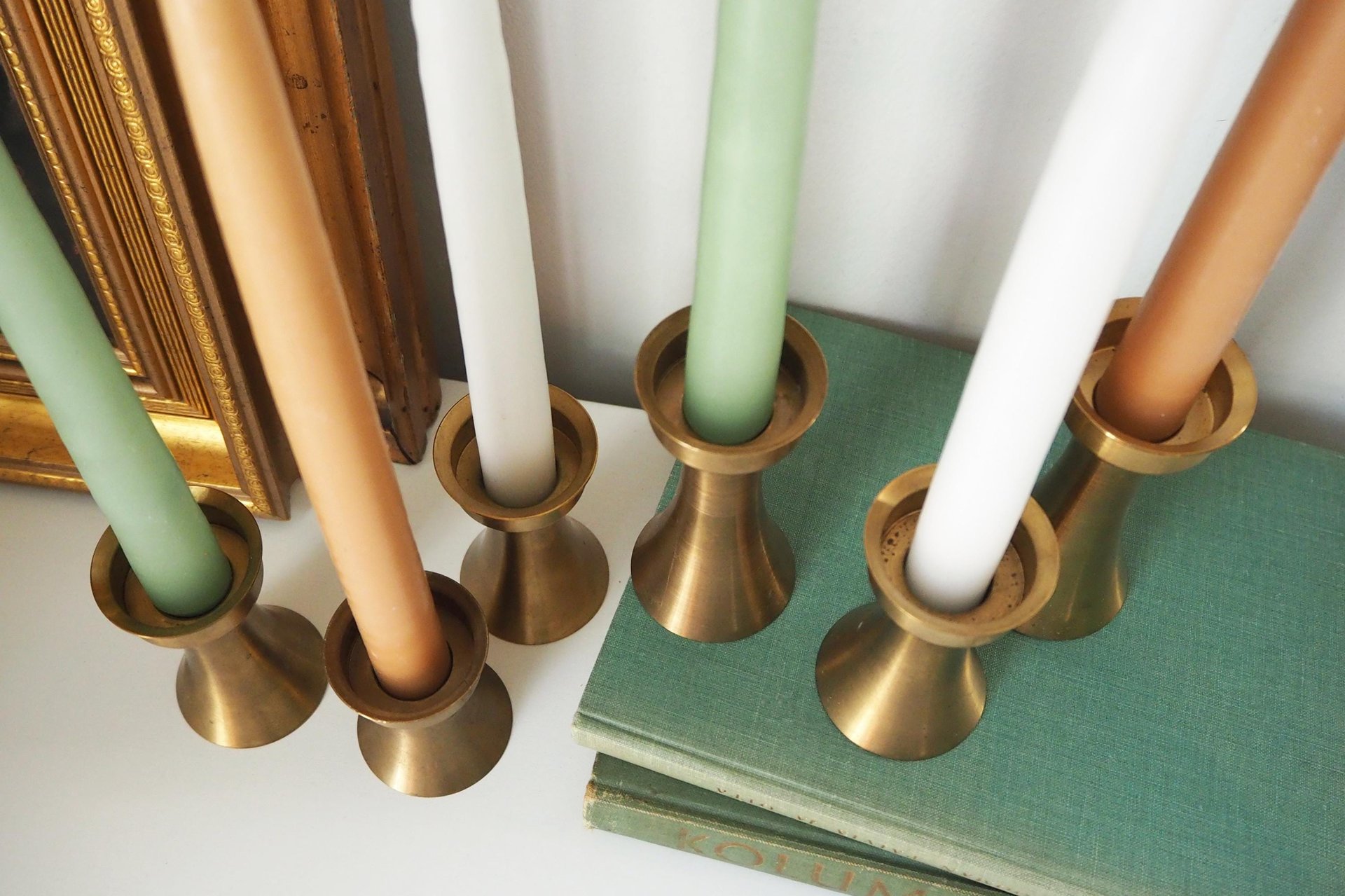 Set of six vintage candlestick holders | Solid brass candlestick holders | Vintage brass candle holders | Matching candle holder set