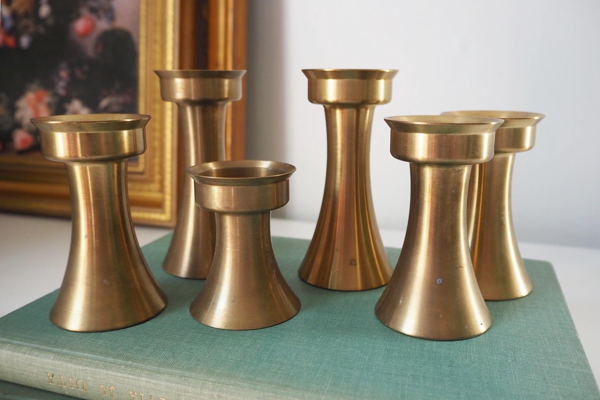 Set of six vintage candlestick holders | Solid brass candlestick holders | Vintage brass candle holders | Matching candle holder set