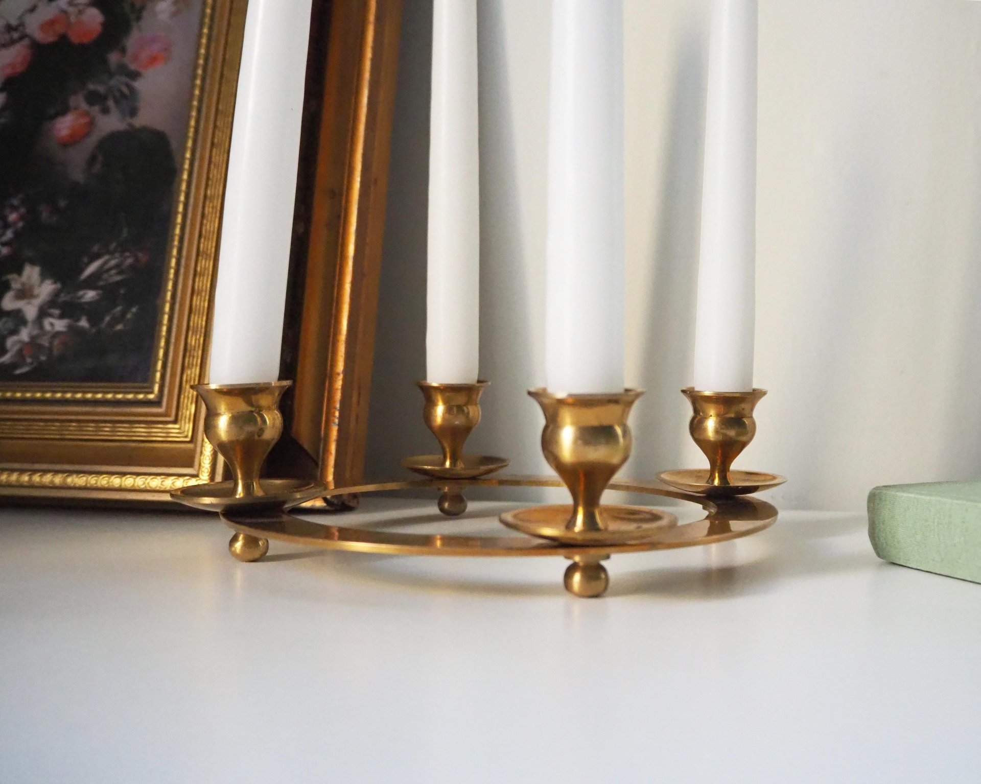 Vintage brass candelabra | Brass candelabra | Four arm brass candlestick holder | Vintage candelabrum | Round candlestick holder