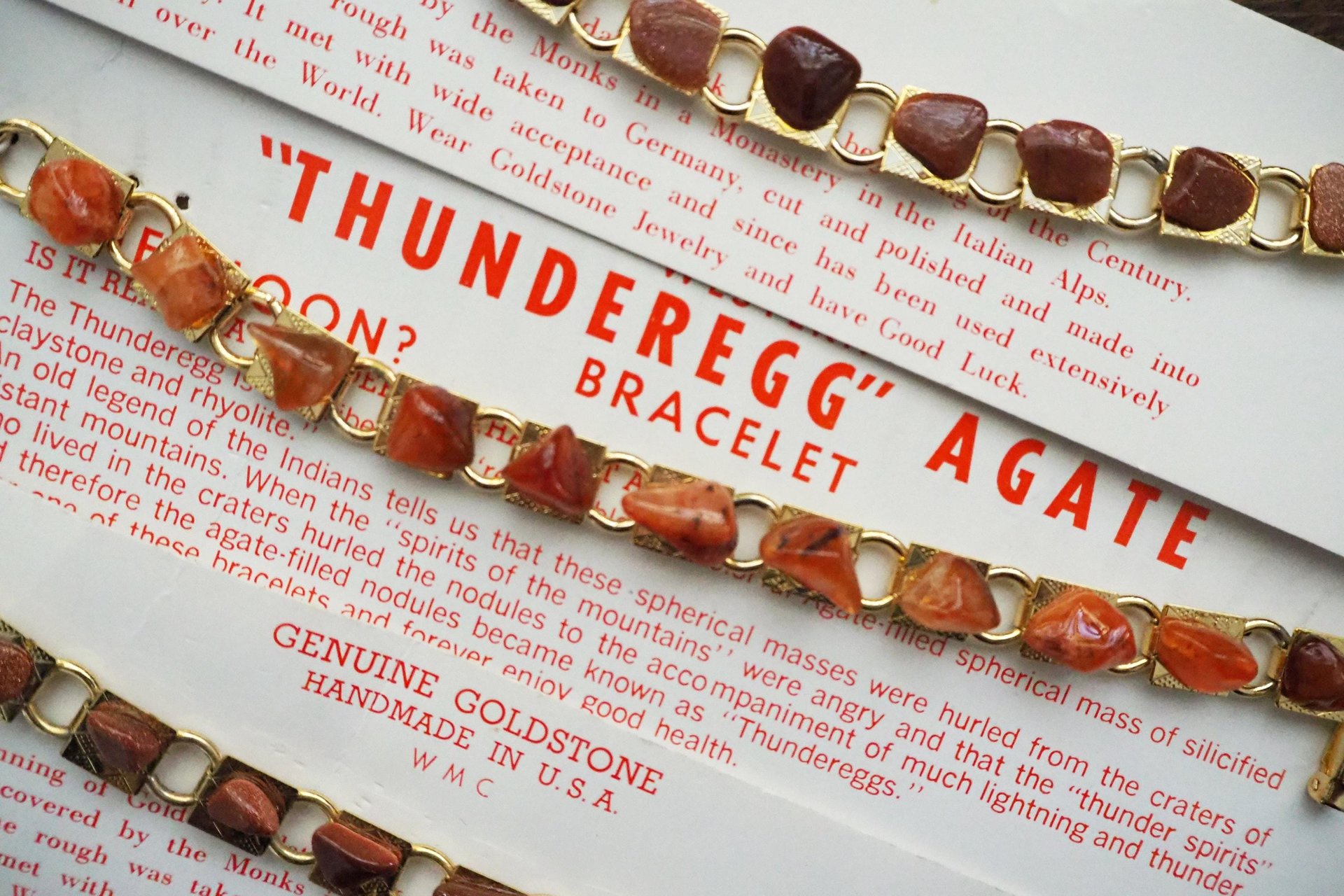Set of three vintage bracelets | Agate and goldstone bracelets | Thunderegg agate bracelet | Genuine Goldstone bracelets | Handmade in USA