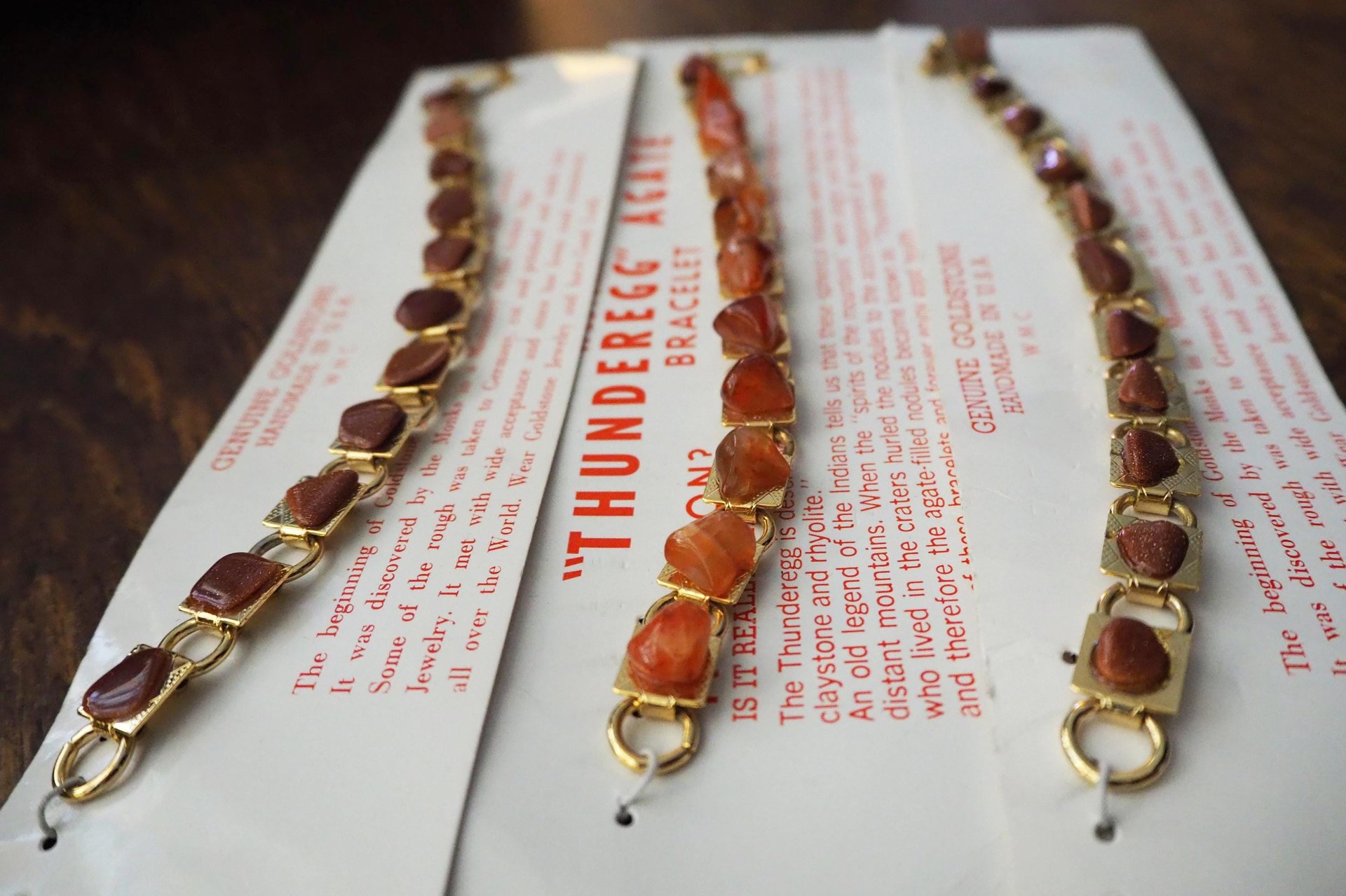 Set of three vintage bracelets | Agate and goldstone bracelets | Thunderegg agate bracelet | Genuine Goldstone bracelets | Handmade in USA