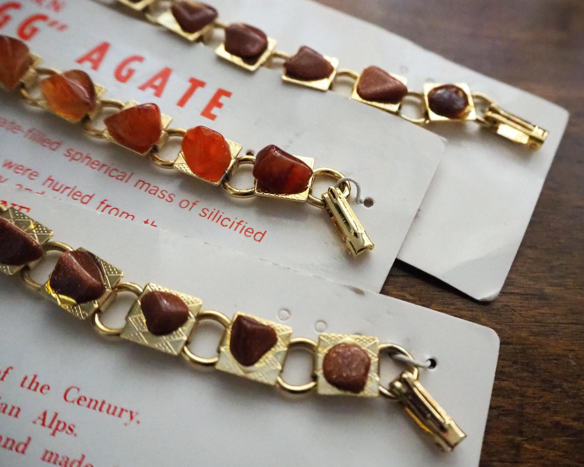 Set of three vintage bracelets | Agate and goldstone bracelets | Thunderegg agate bracelet | Genuine Goldstone bracelets | Handmade in USA