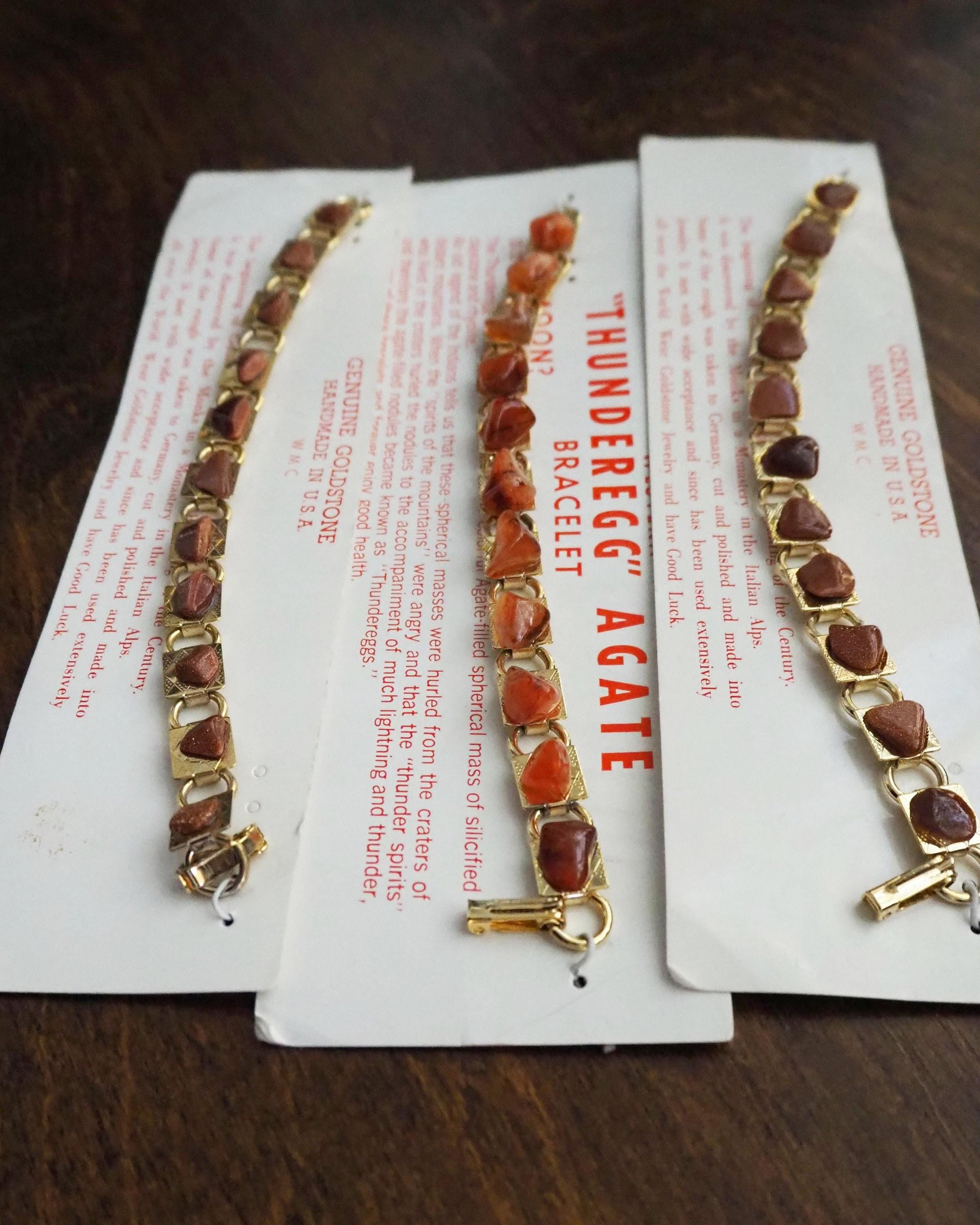 Set of three vintage bracelets | Agate and goldstone bracelets | Thunderegg agate bracelet | Genuine Goldstone bracelets | Handmade in USA