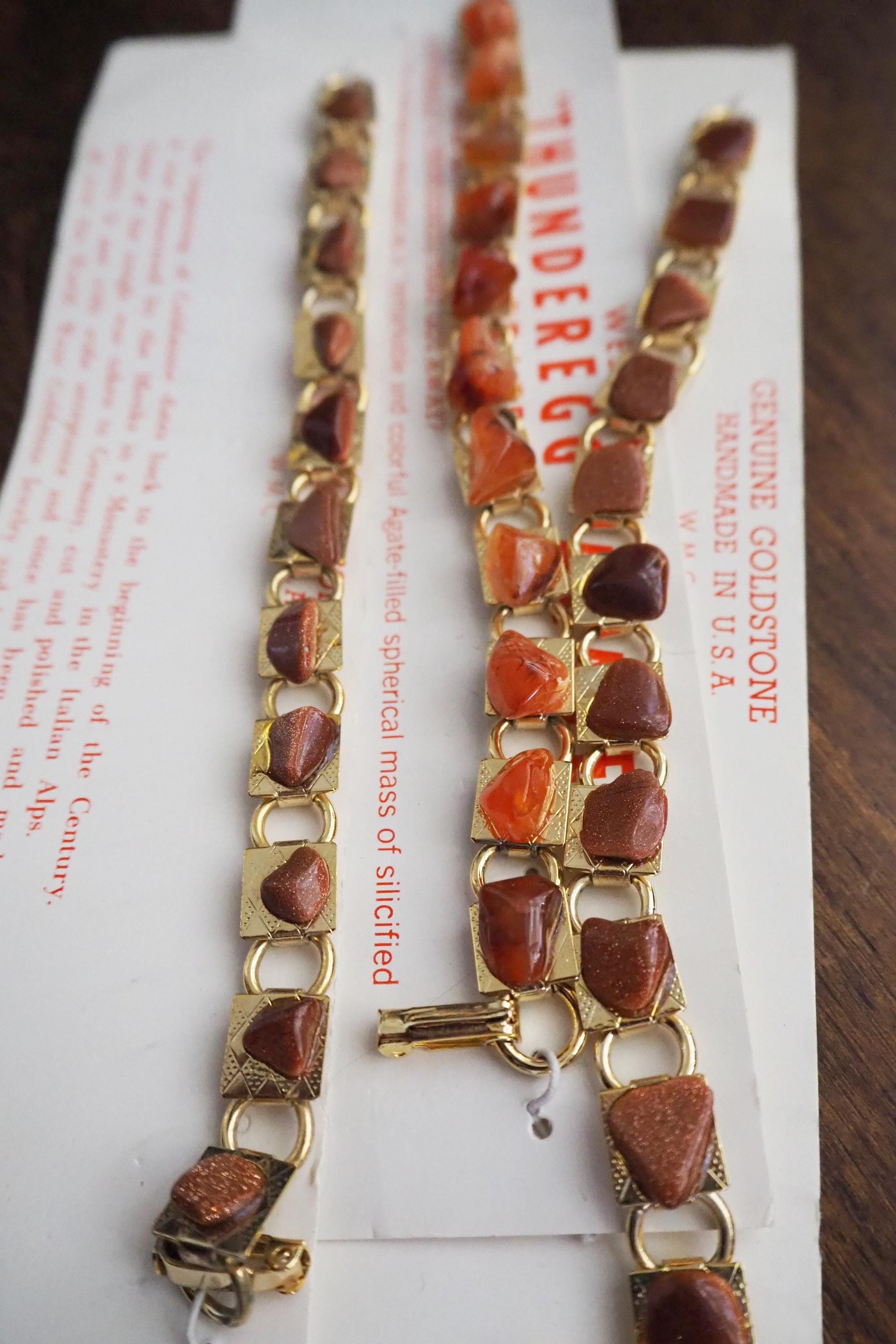 Set of three vintage bracelets | Agate and goldstone bracelets | Thunderegg agate bracelet | Genuine Goldstone bracelets | Handmade in USA
