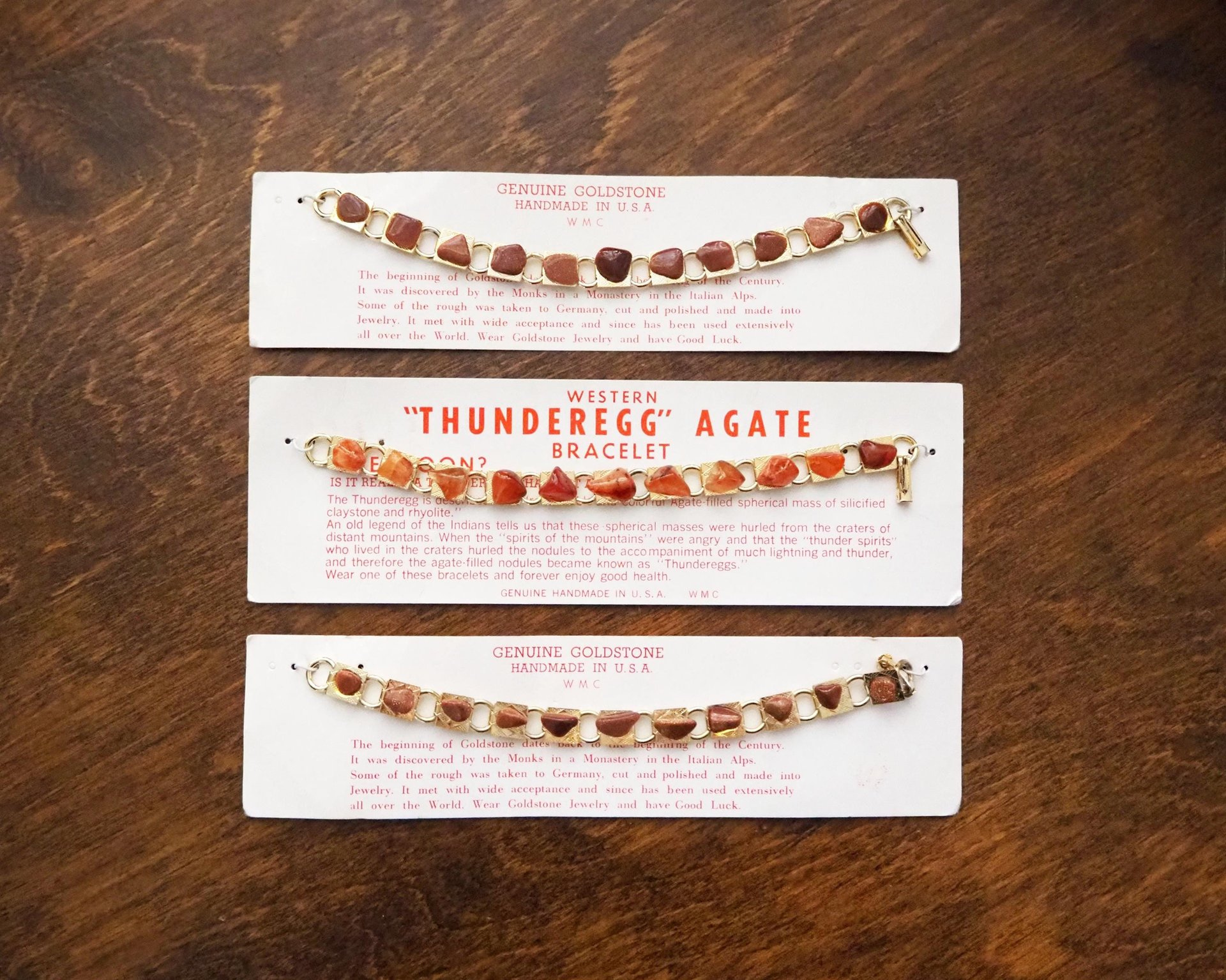 Set of three vintage bracelets | Agate and goldstone bracelets | Thunderegg agate bracelet | Genuine Goldstone bracelets | Handmade in USA