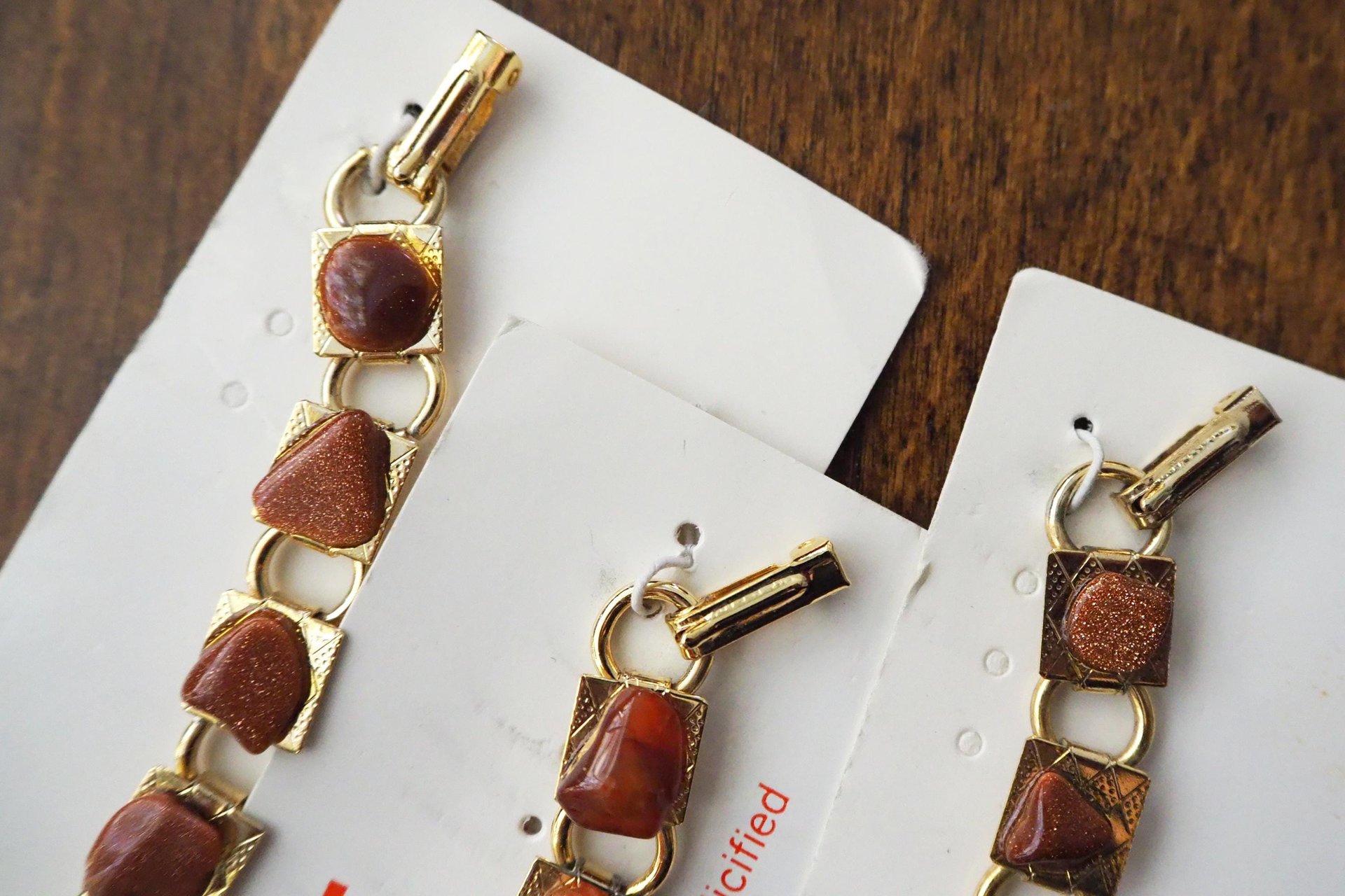 Set of three vintage bracelets | Agate and goldstone bracelets | Thunderegg agate bracelet | Genuine Goldstone bracelets | Handmade in USA