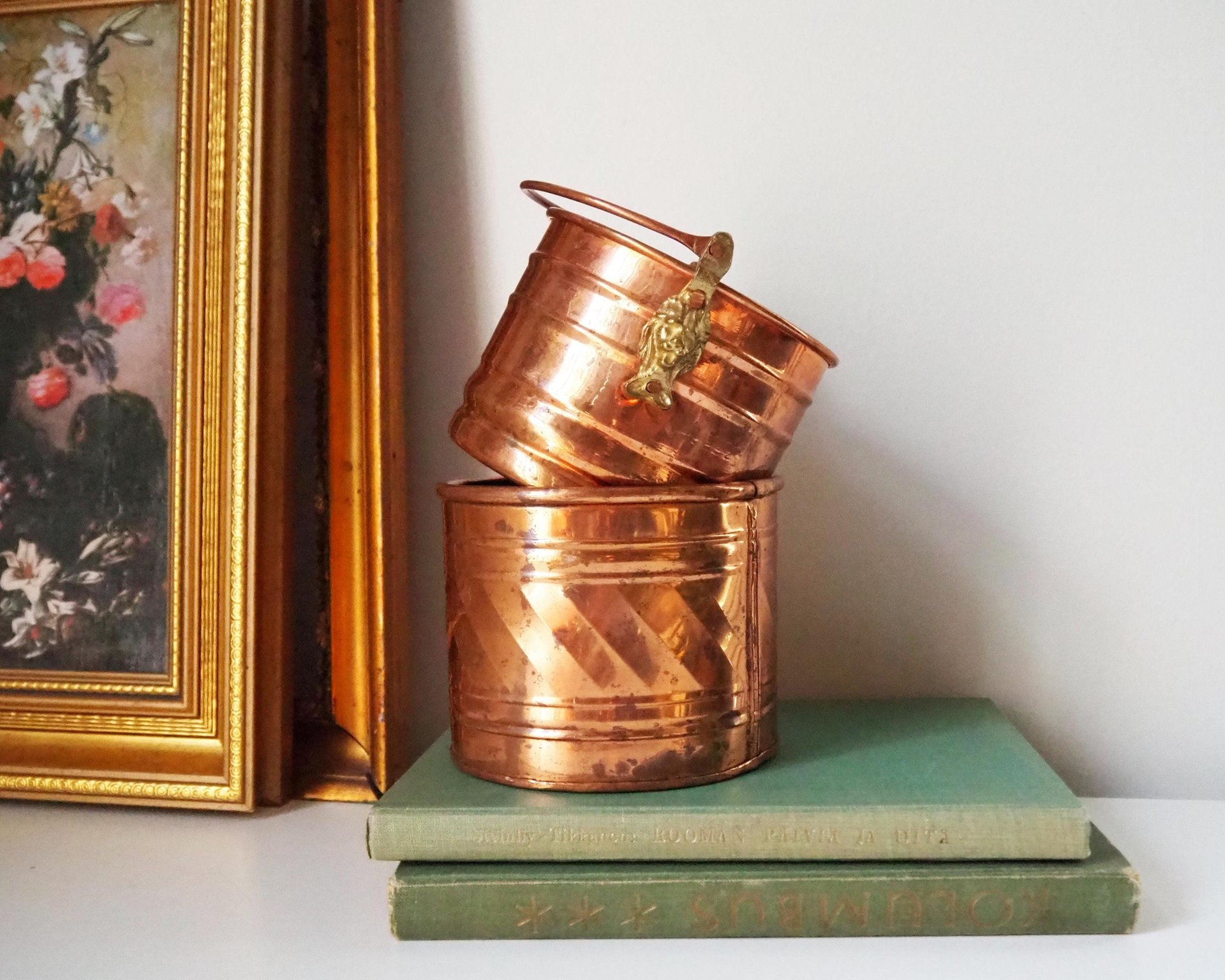 Set of two vintage copper planters | Mismatched copper planters | Round copper planters | Simple copper planters