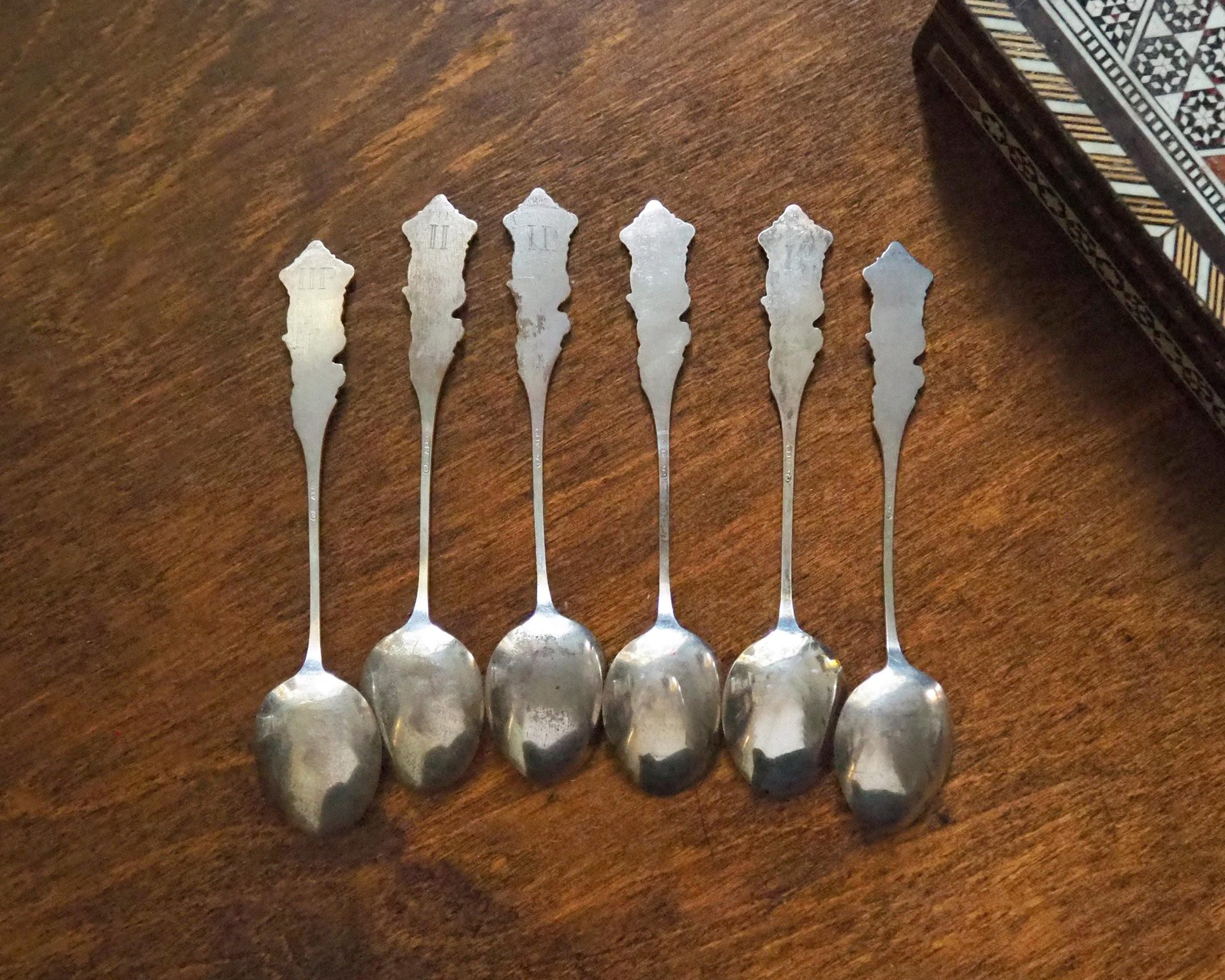 Set of six vintage teaspoons | Large alpacca silver teaspoons | Matching teaspoons | Floral teaspoon set | Vintage alpacca teaspoons