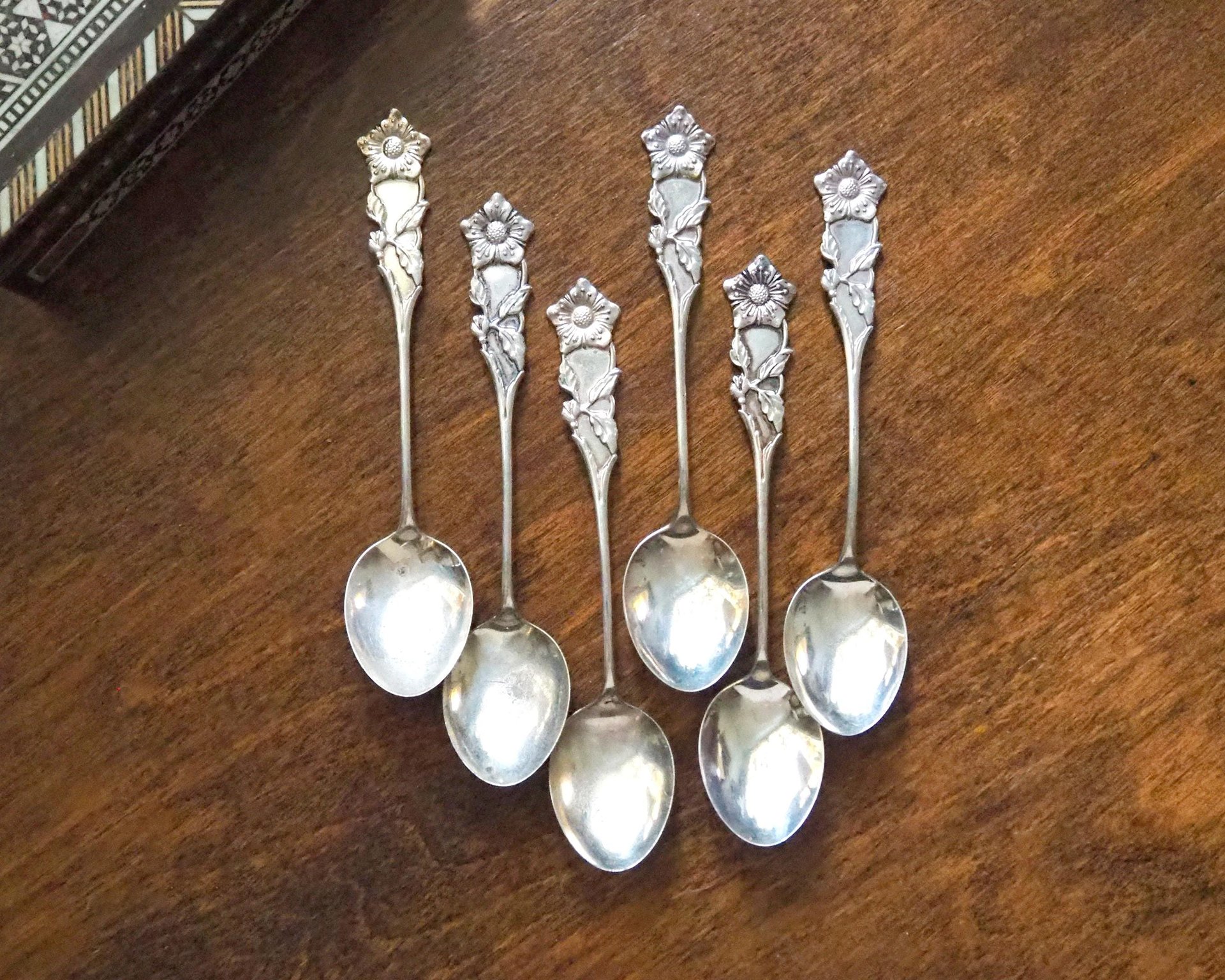 Set of six vintage teaspoons | Large alpacca silver teaspoons | Matching teaspoons | Floral teaspoon set | Vintage alpacca teaspoons