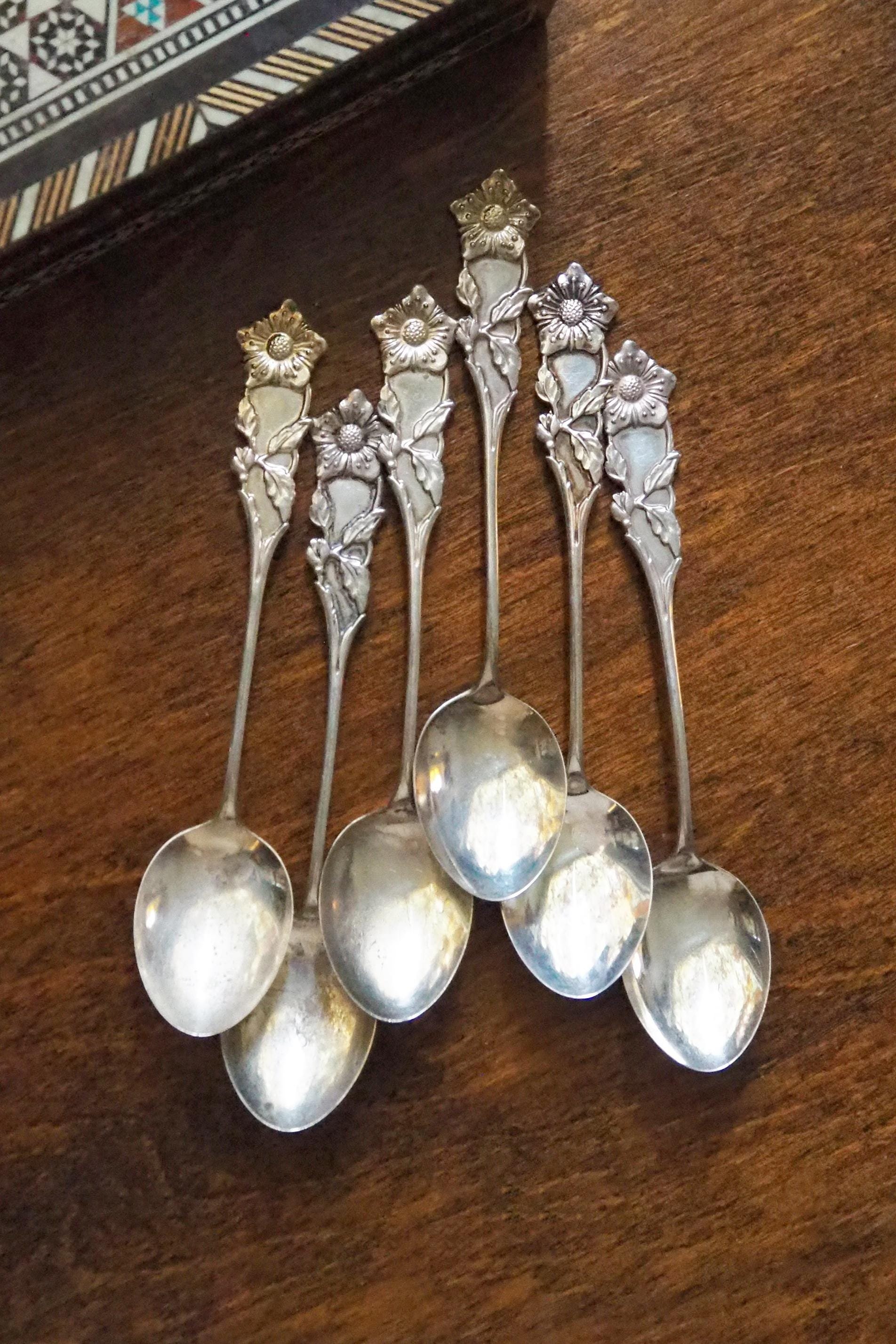 Set of six vintage teaspoons | Large alpacca silver teaspoons | Matching teaspoons | Floral teaspoon set | Vintage alpacca teaspoons