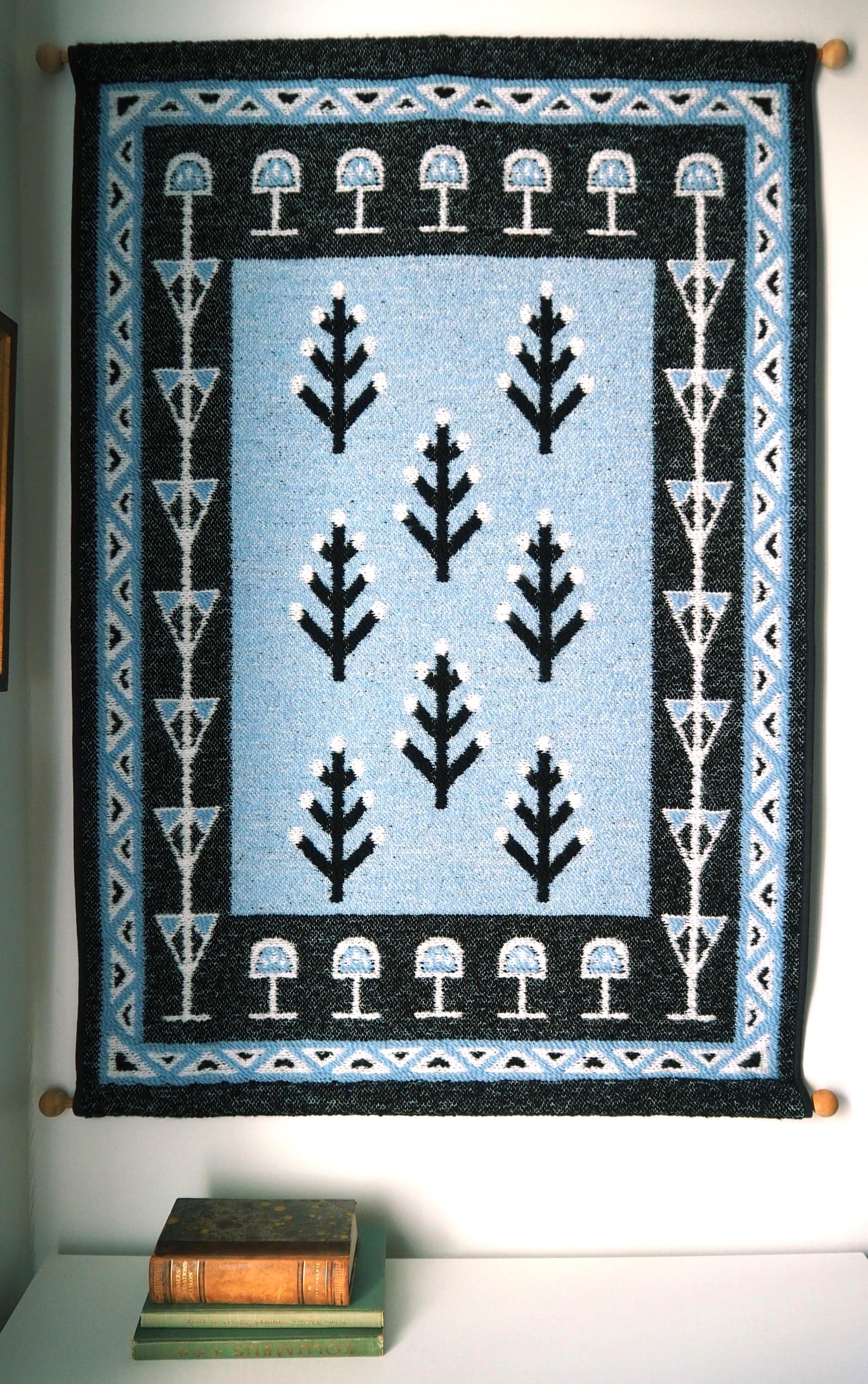 Vintage wall hanging | Large wall hanging | Scandinavian woven textile | Blue and white wall hanging