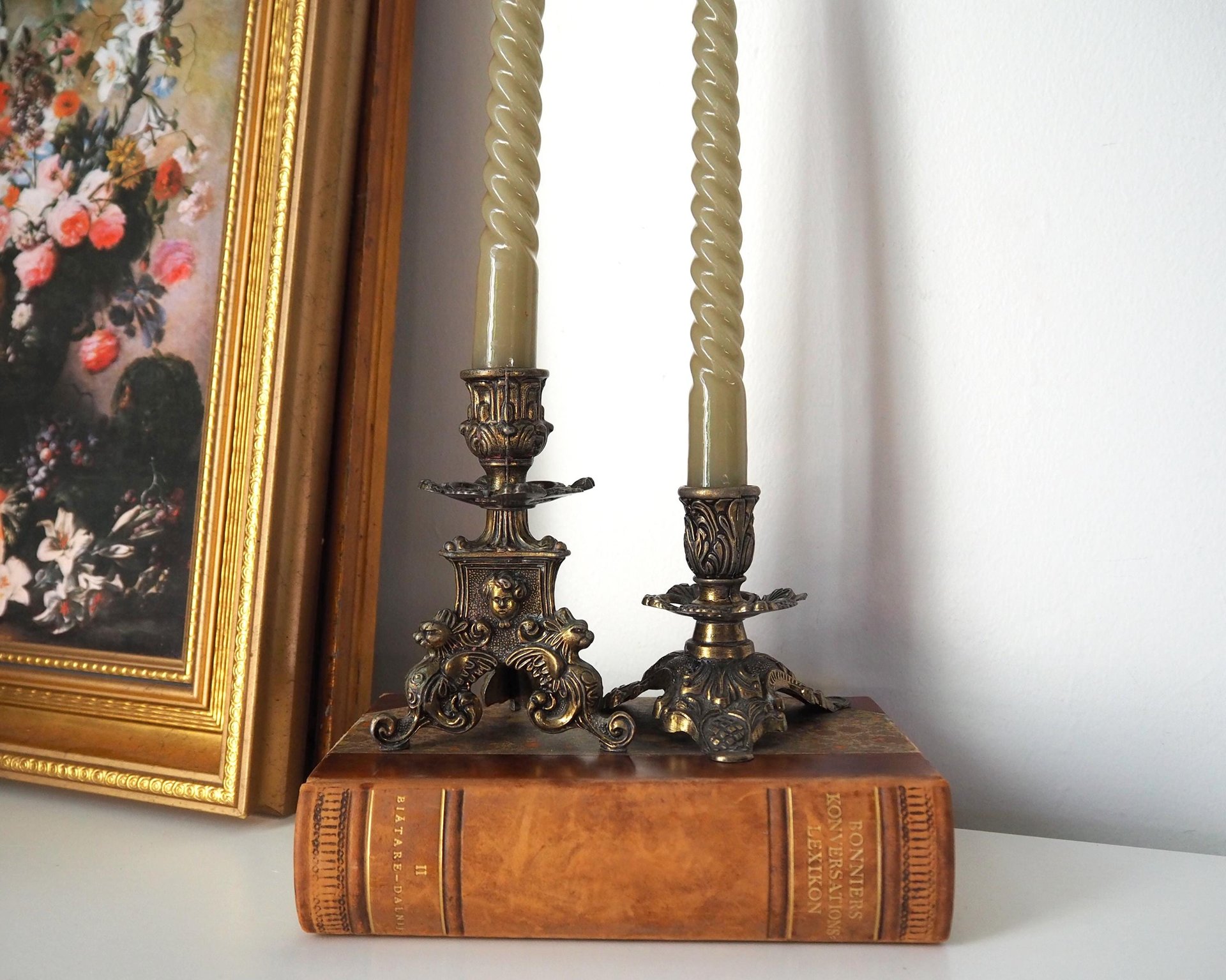 Set of two vintage candlestick holders | Italian candlestick holders | Ornate candlestick holders | Made in Italy
