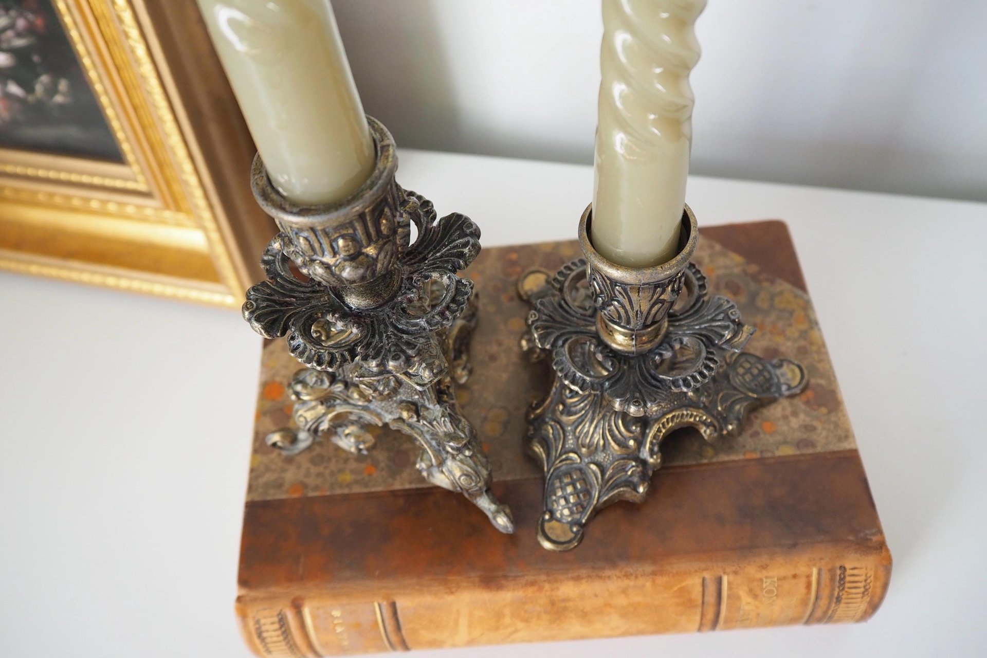 Set of two vintage candlestick holders | Italian candlestick holders | Ornate candlestick holders | Made in Italy