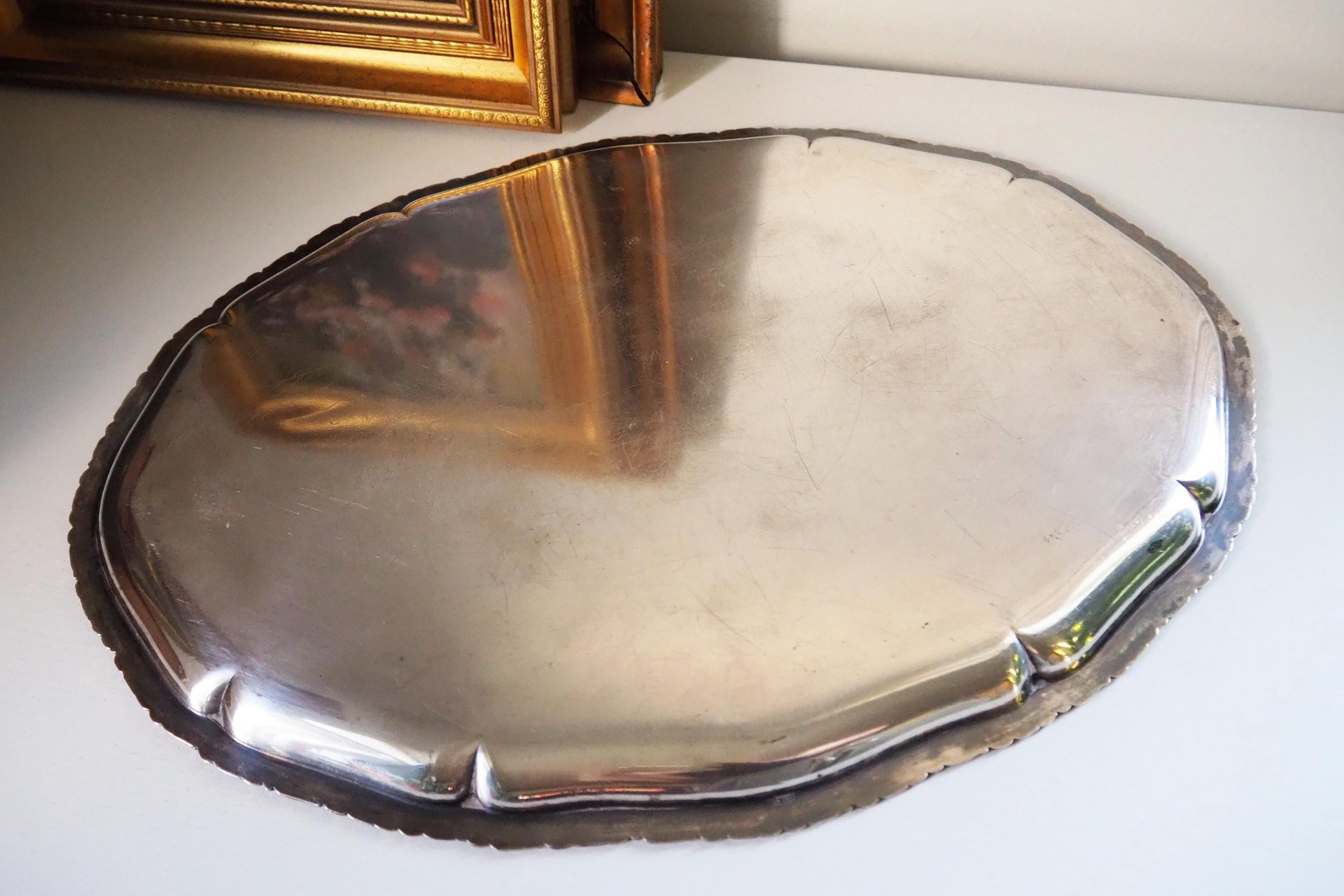 Vintage alpacca silver tray | Oval vintage tray | Large vintage serving tray | Alpacca silver serving platter | Oval silver tray