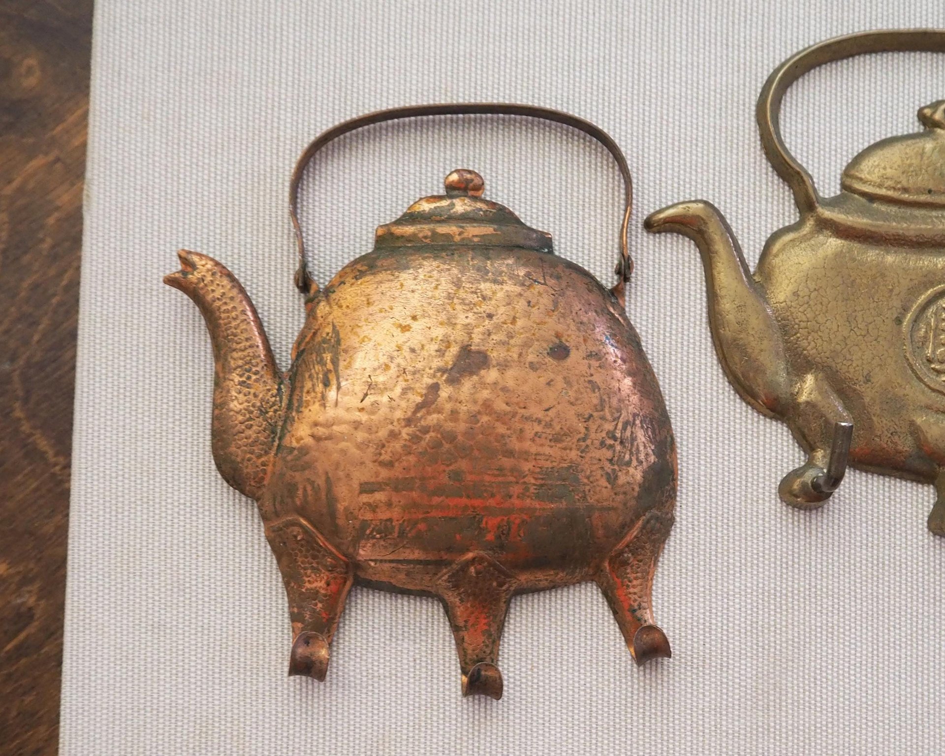 Vintage teapot wall hooks | Brass and copper wall hooks | Vintage teapot wall hooks | Kitchen wall hooks | Coffee pot wall hooks