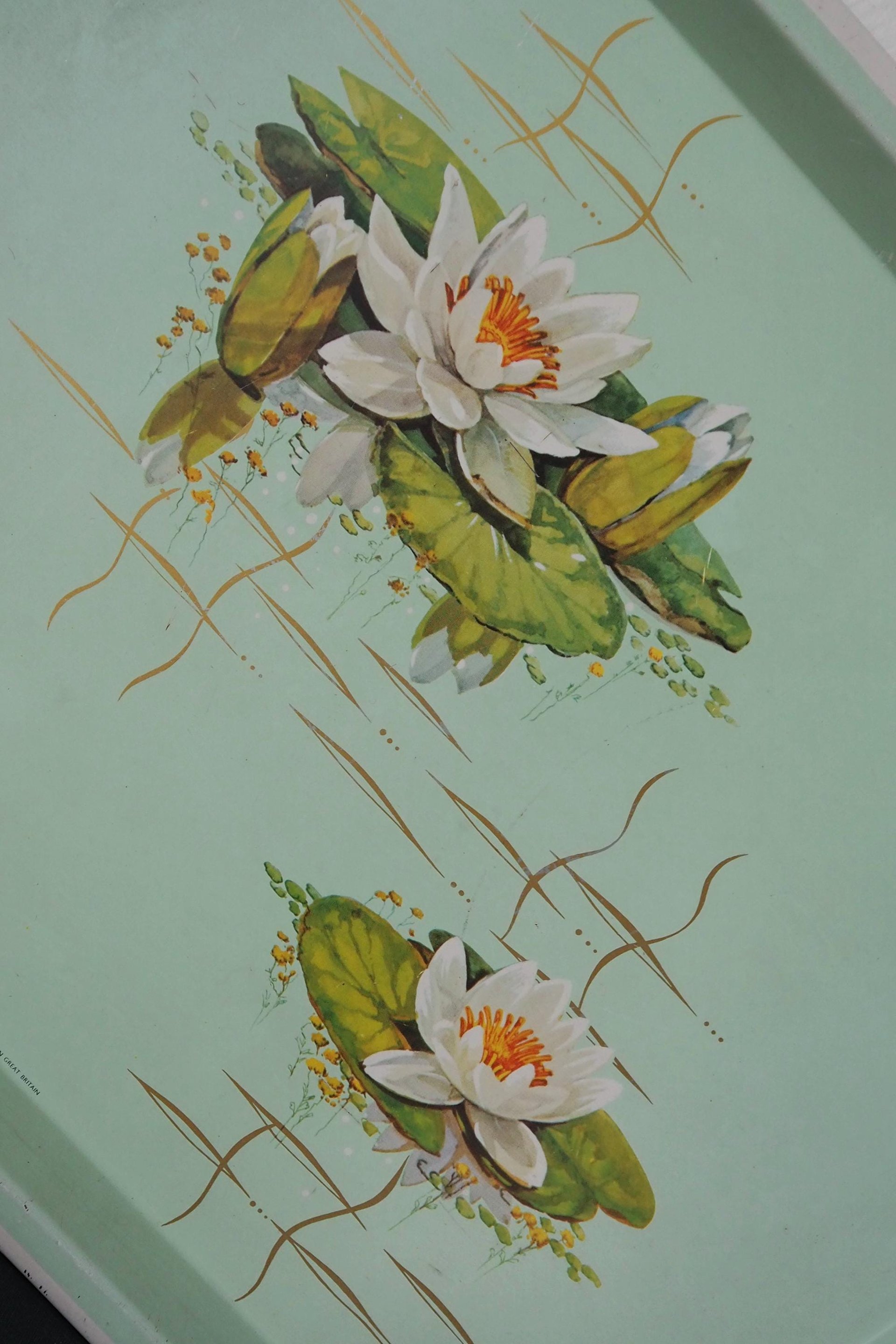 Vintage floral serving tray | Water lily tin tray | Large vintage tray | Retro tray | Made in England | Floral serving tray