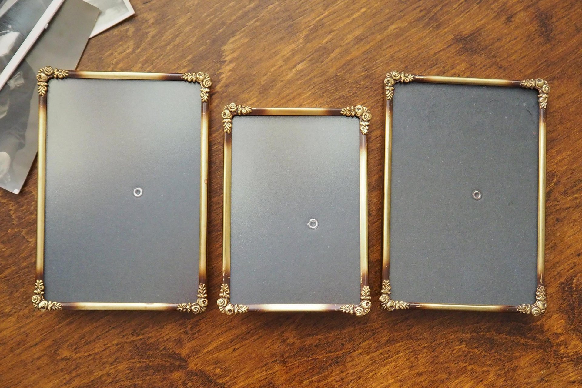 Set of three vintage brass photo frames | Brass photo frames | Vintage brass picture frames | Matching vintage frames