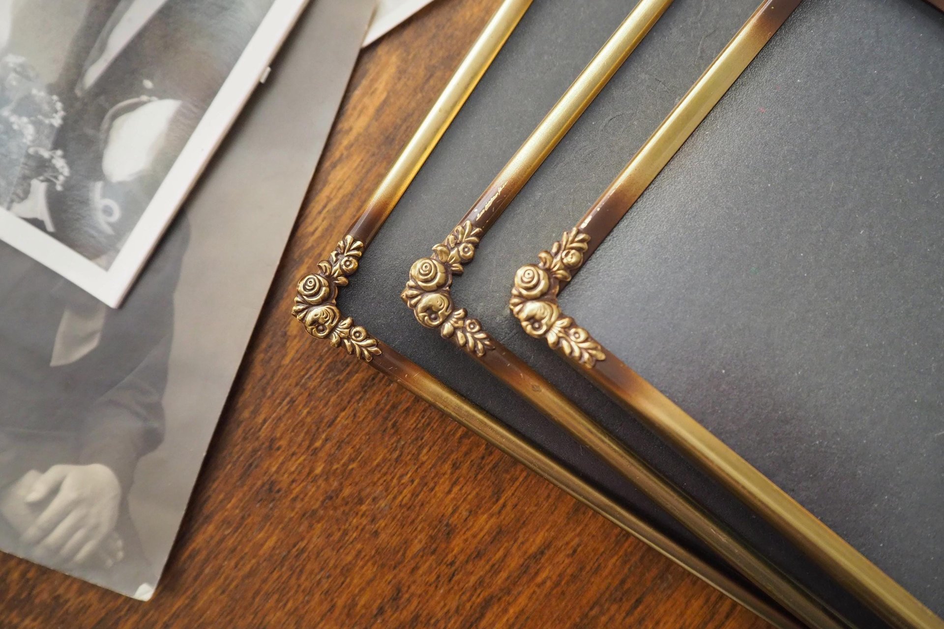 Set of three vintage brass photo frames | Brass photo frames | Vintage brass picture frames | Matching vintage frames
