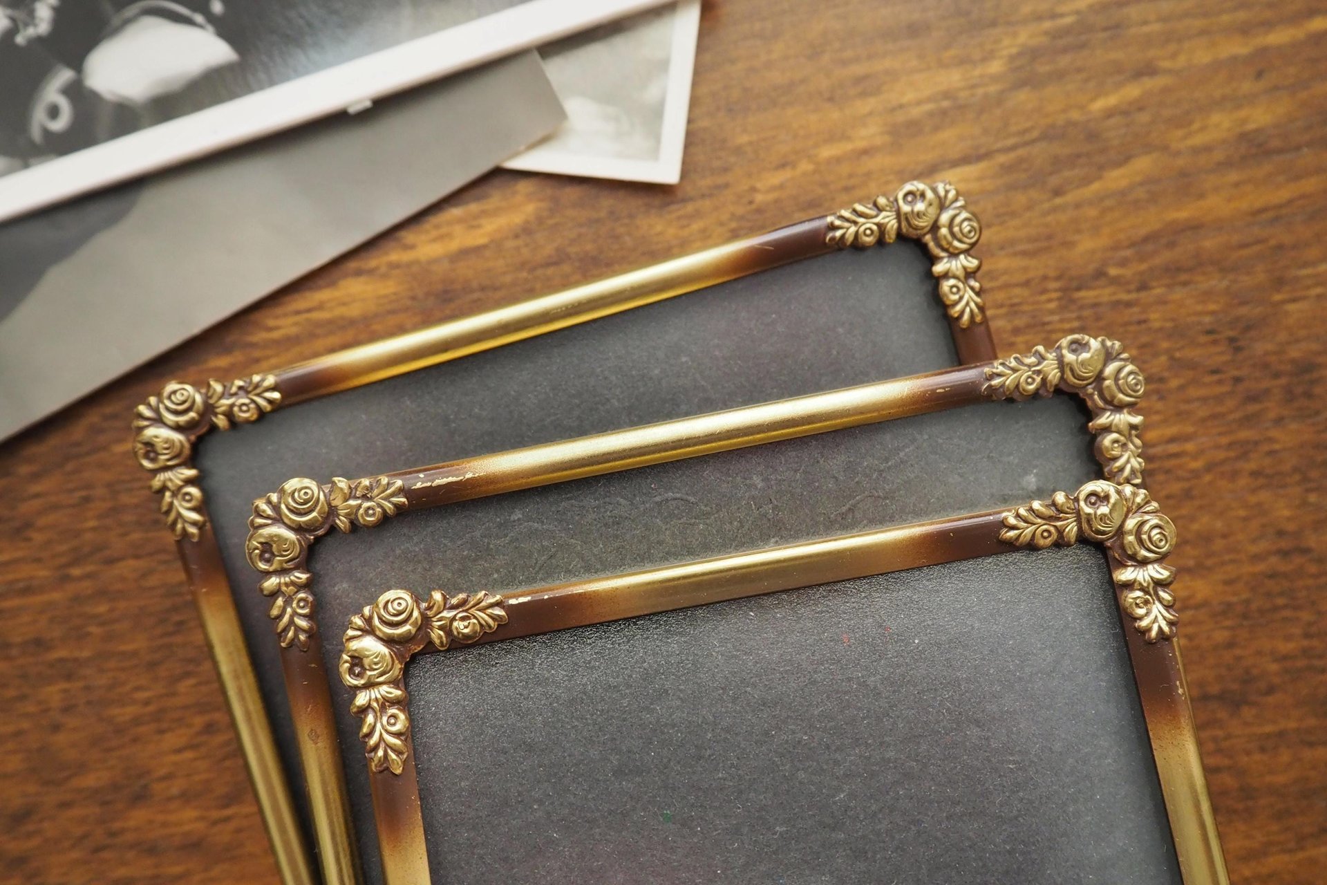 Set of three vintage brass photo frames | Brass photo frames | Vintage brass picture frames | Matching vintage frames