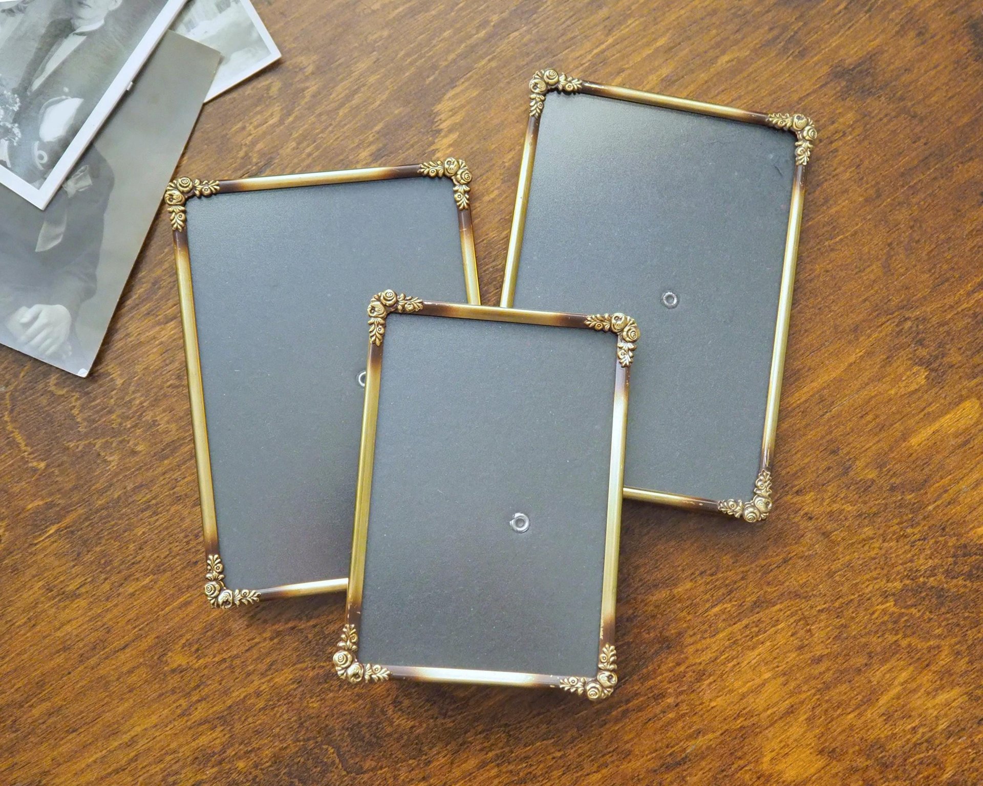 Set of three vintage brass photo frames | Brass photo frames | Vintage brass picture frames | Matching vintage frames