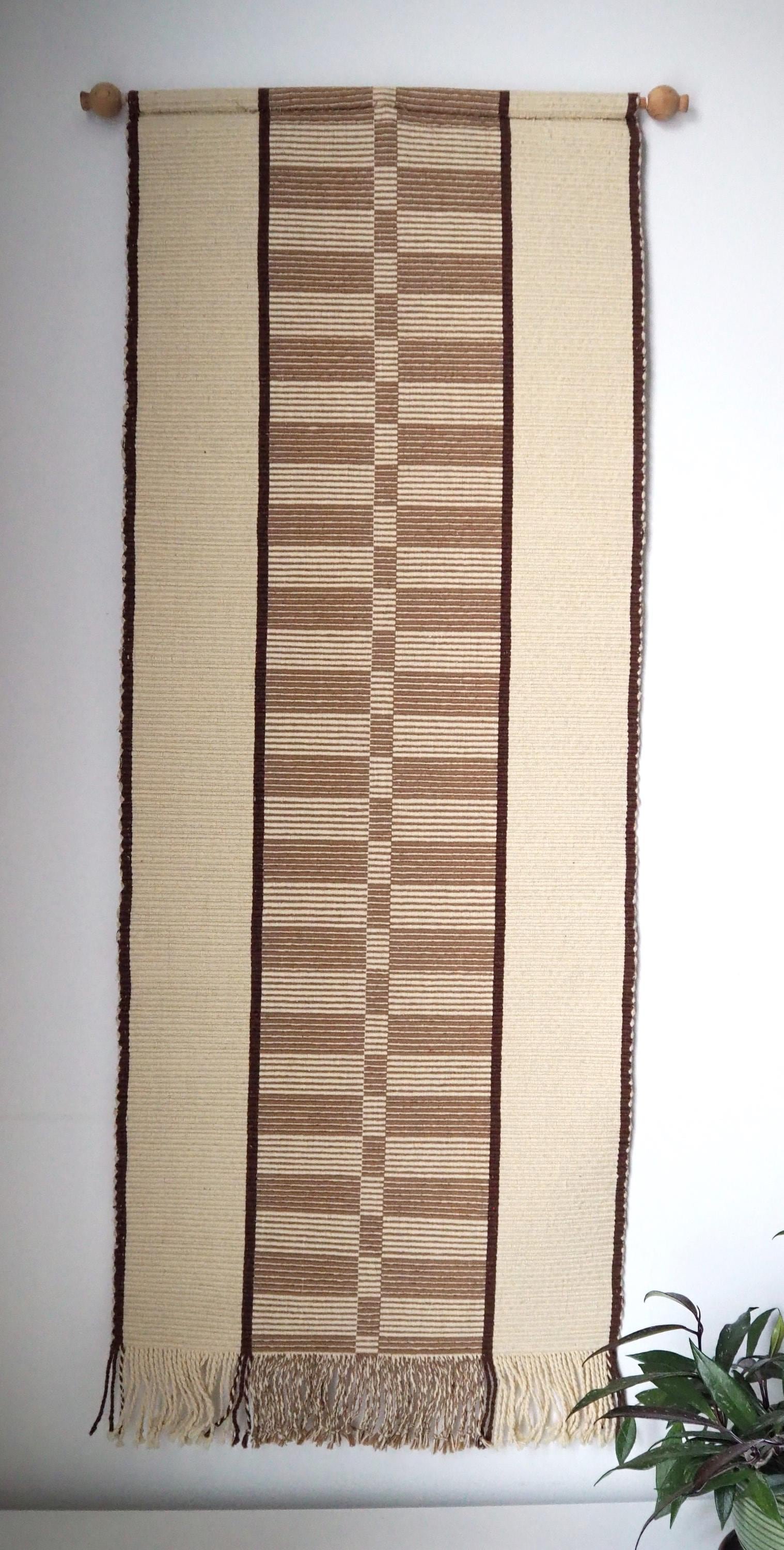 Vintage wall hanging | Large wall hanging | Scandinavian woven textile | Brown and beige wall hanging