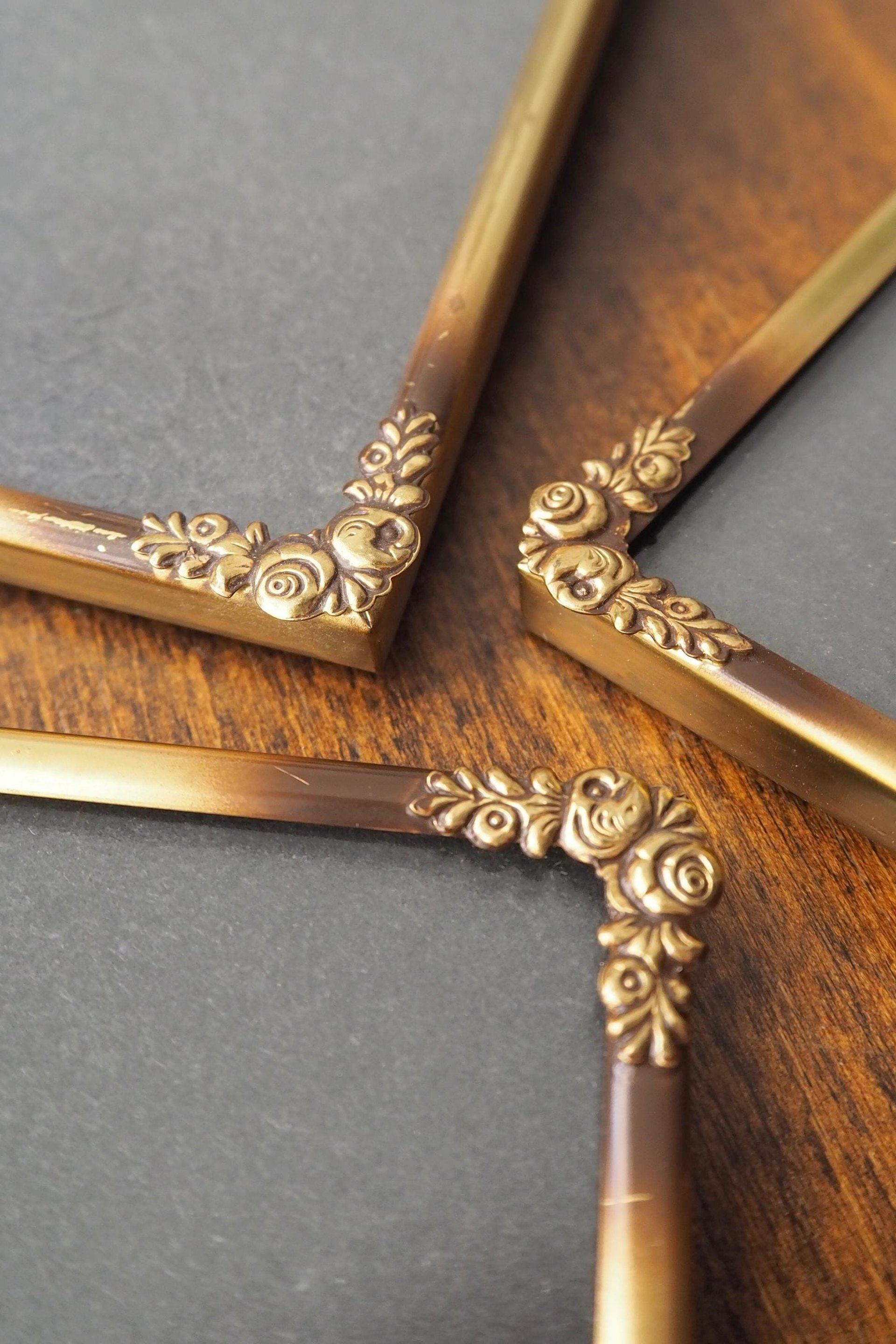 Set of three vintage brass photo frames | Brass photo frames | Vintage brass picture frames | Matching vintage frames