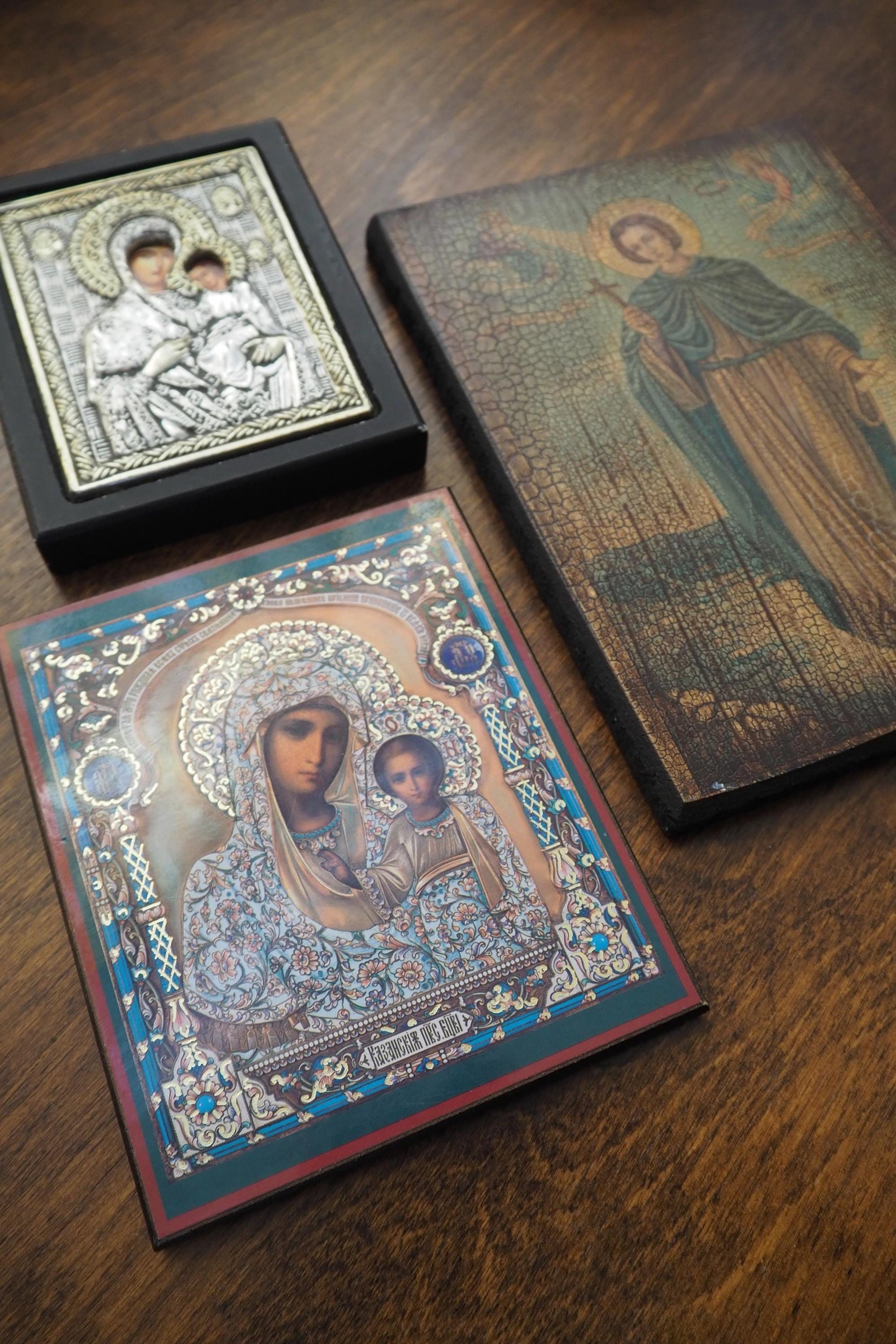 Vintage religious icons | Set of three small vintage Orthodox icons | Wooden religious icons | Vintage wooden icons | Small vintage icons