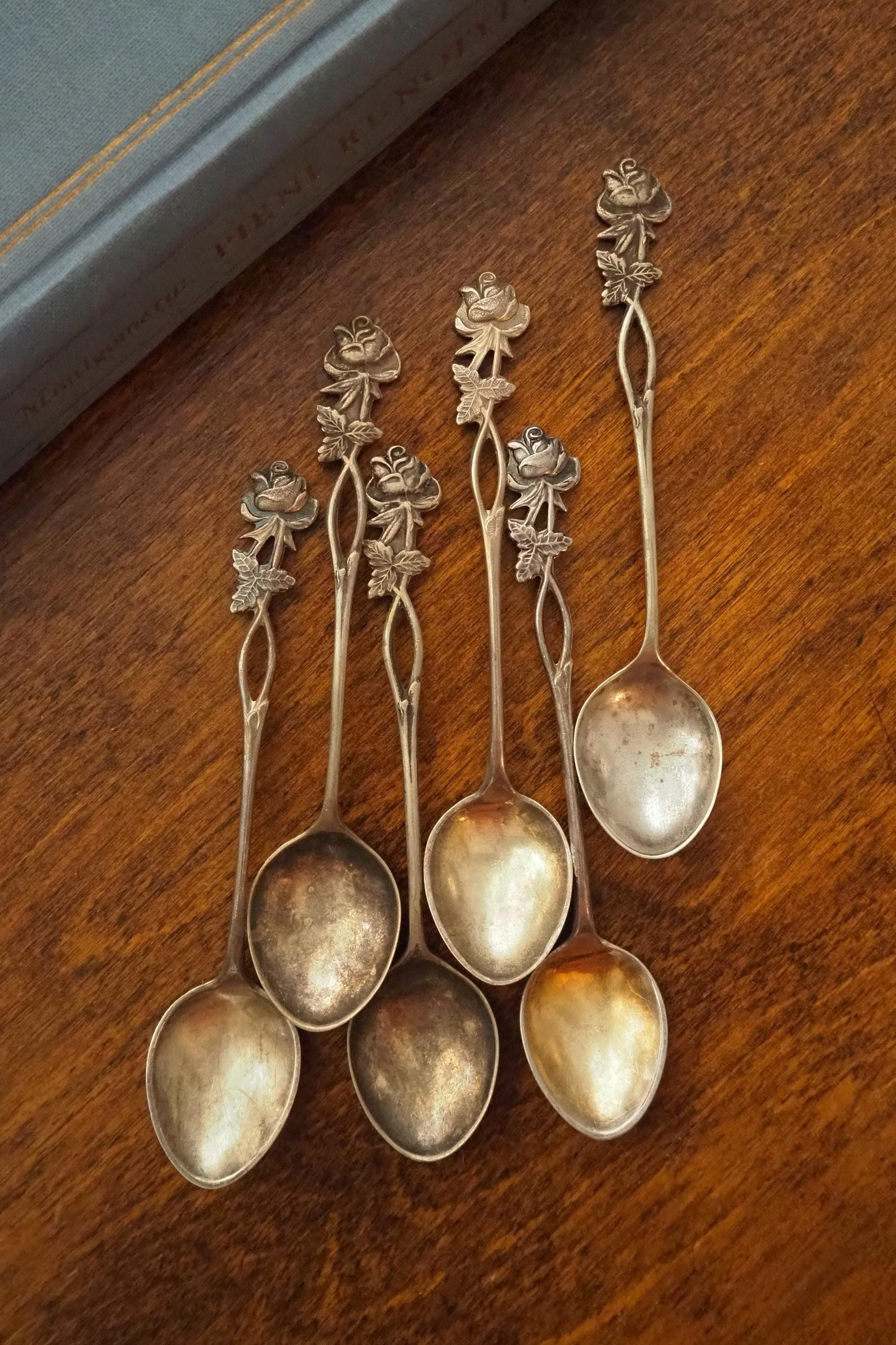 Set of six vintage teaspoons | Vintage alpacca silver teaspoons | Vintage teaspoons | Rose teaspoon set | Vintage alpacca teaspoons